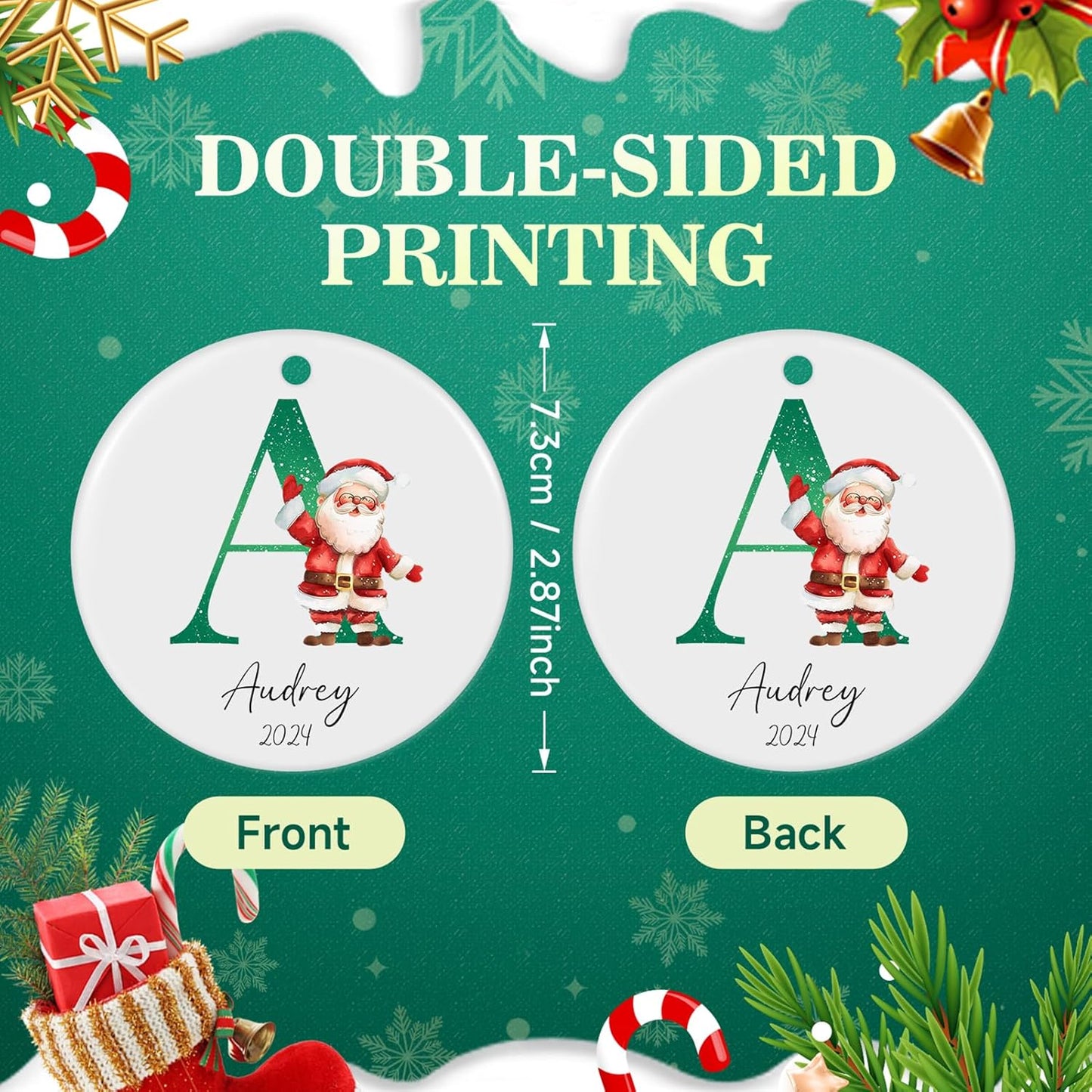 Personalized Christmas Ornaments 2025 Ceramic Custom Name Date Initial A-Z Monogram Christmas Ornament Personalized Ornament Christmas Xmas Tree Decorations for Kids Couples Family Friends