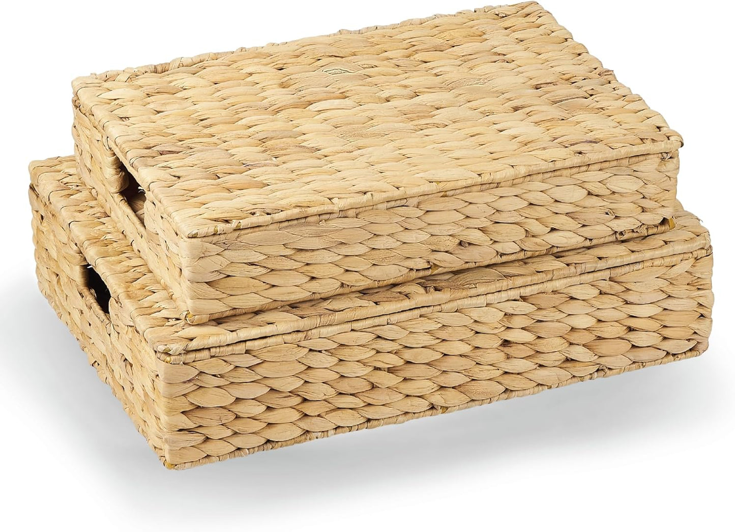 Set of 2 Wicker Baskets with Lid for Organizing - Decorative Storage Boxes With Lids for Home Decor, Shelves - Organic Modern Home Decor - Remote Box - Coffee Table Basket