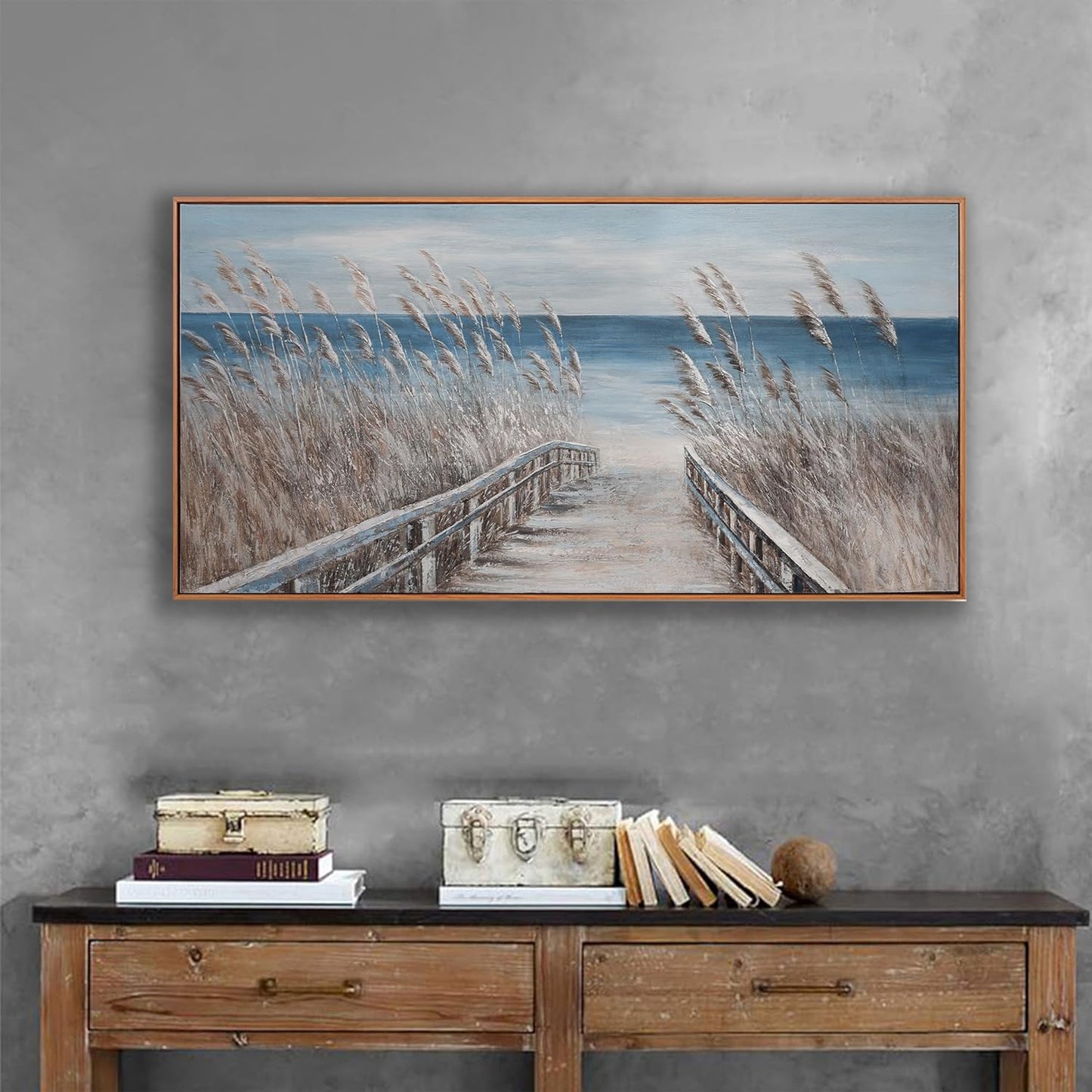 Wall Art Decor Canvas Print Painting Reed And Blue Coast Landscape Picture Artwork Framed Wall Decor For Living Room Bedroom Living Room And Apartment 20x40 Inch