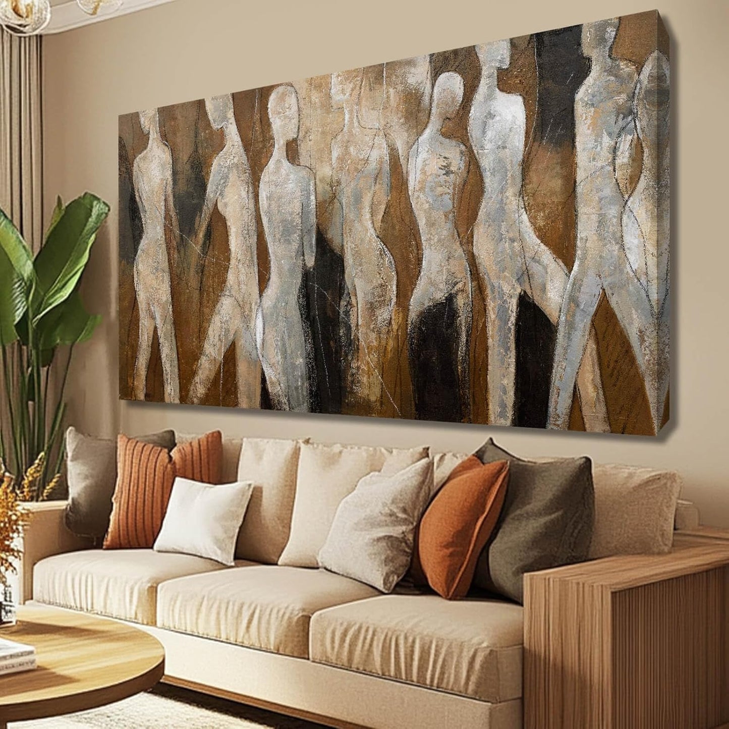 CHUDANHAO Graffiti Line Artwork Brown Picture Wall Decor Black Abstract Wall Art for Living Room Hotel Office Wall Hanging Decor 29"x58" Large Size