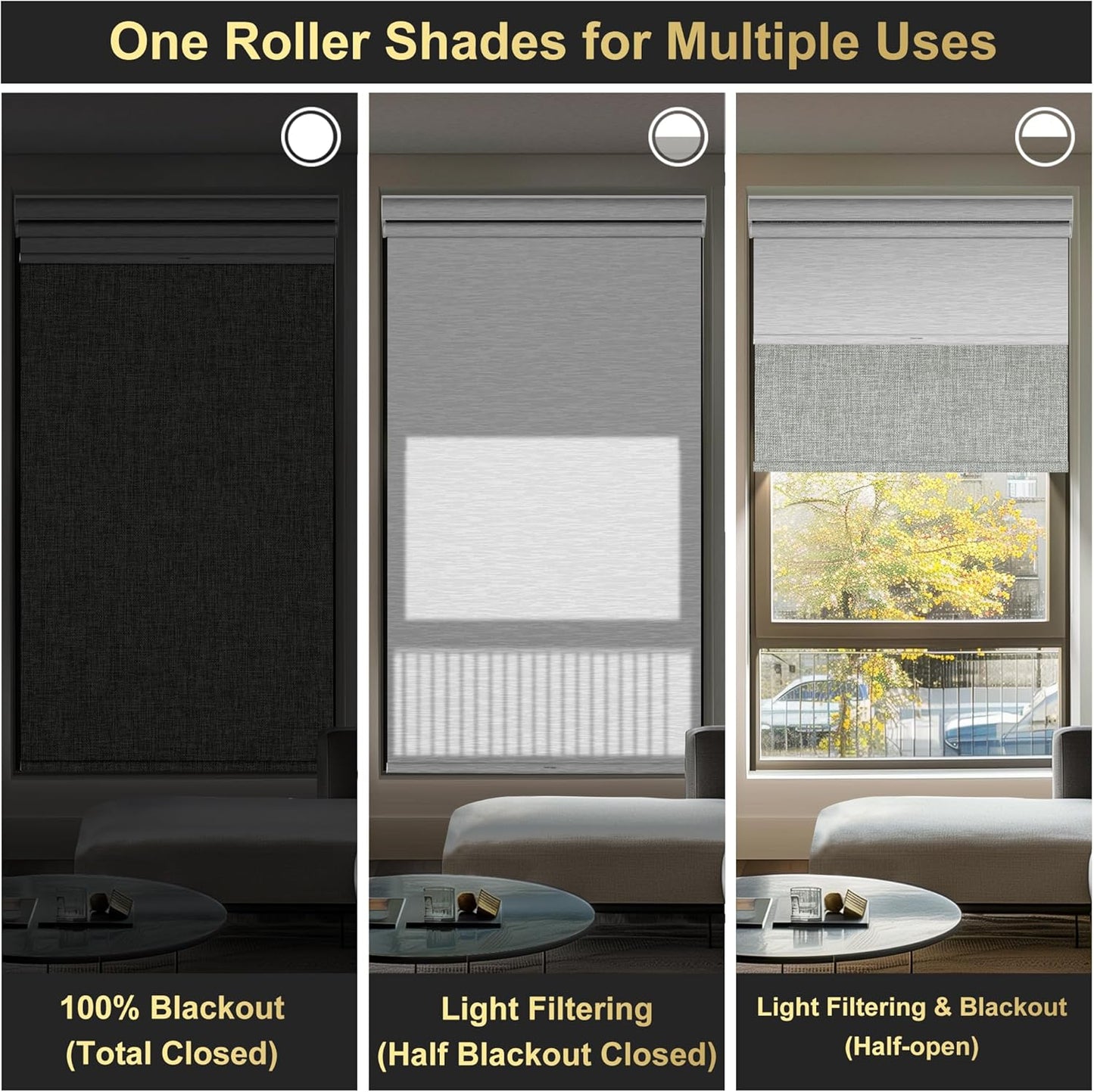 BERISSA Cordless Dual Roller Shades With Cassette Valance, Blackout and Light Filtering, Day and Night for Home Office Door - Linen Grey and White, 41 W x 86" H