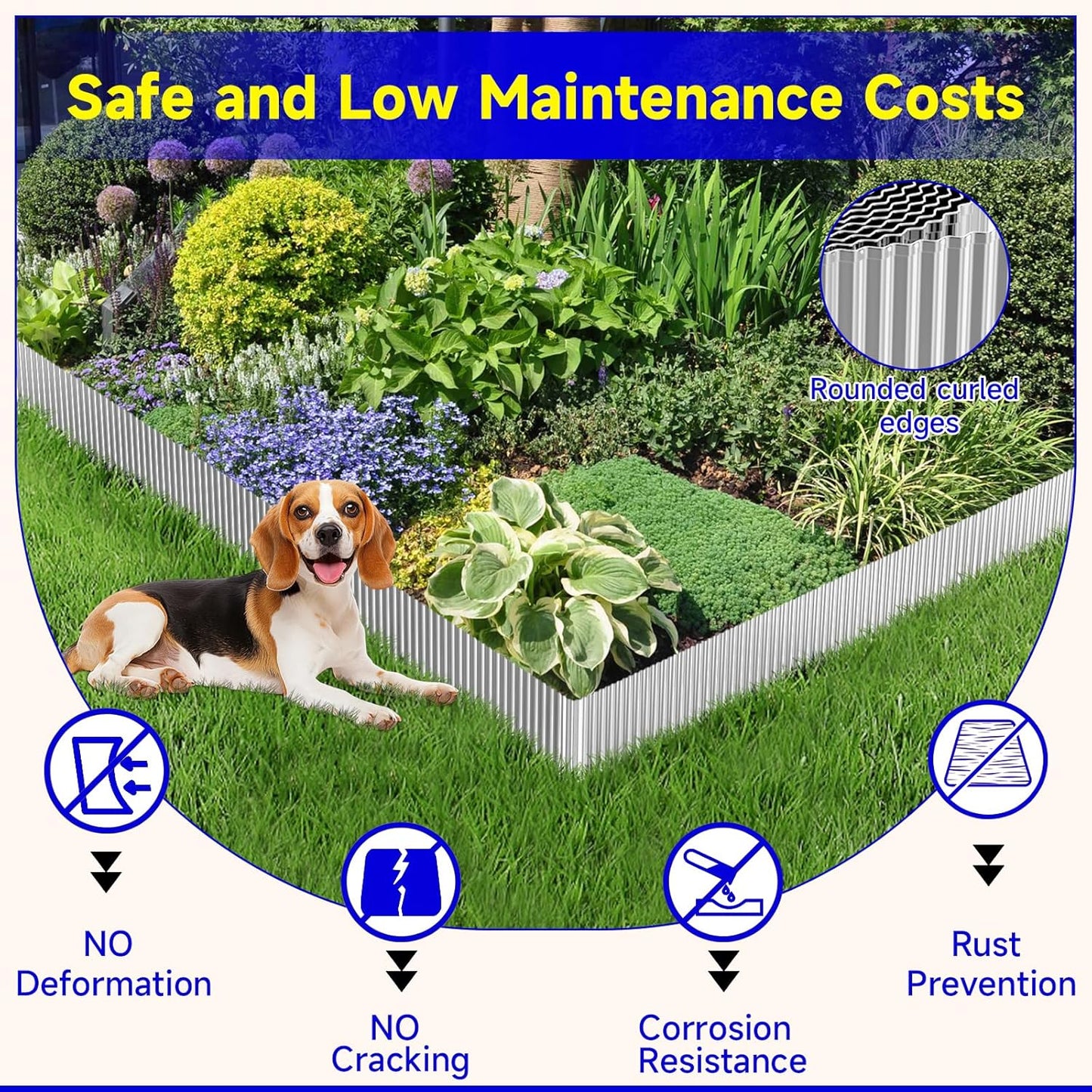 Corrugated Garden Edging,12"×20Ft Galvanized Steel Landscape Edging & Lawn Edging Border,Metal Garden Border for Flower Beds,Garden,Lawn,Raised Beds & Tree Surrounds(Silver)