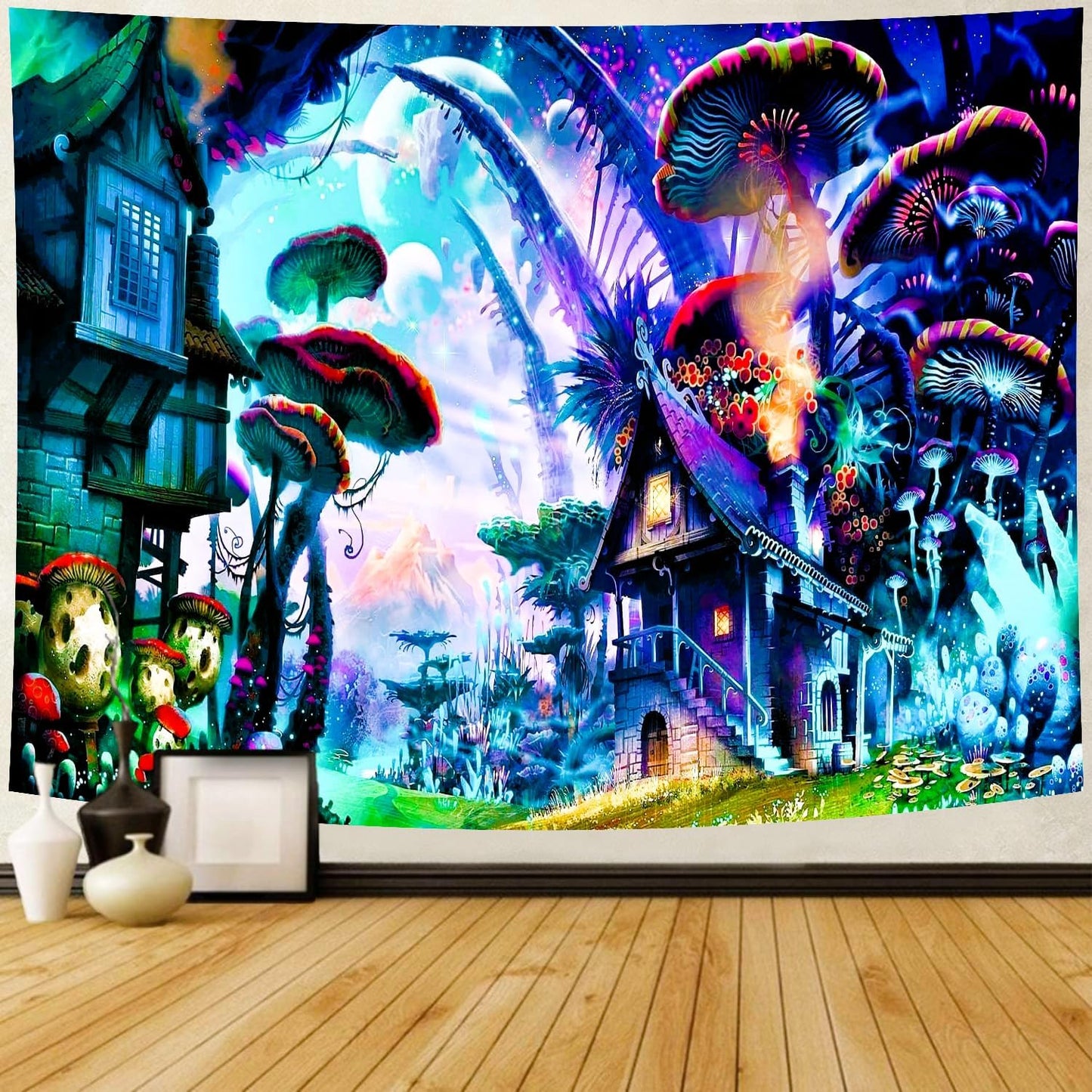 Delur Fantasy Forest Tapestry Enchanted Forest Mystical Magical Tree Tapestry Psychedelic Abstract Nature Landscape Wall Hanging Headboard for Bedroom Living Room Home Decor (59.1" x 78.7")