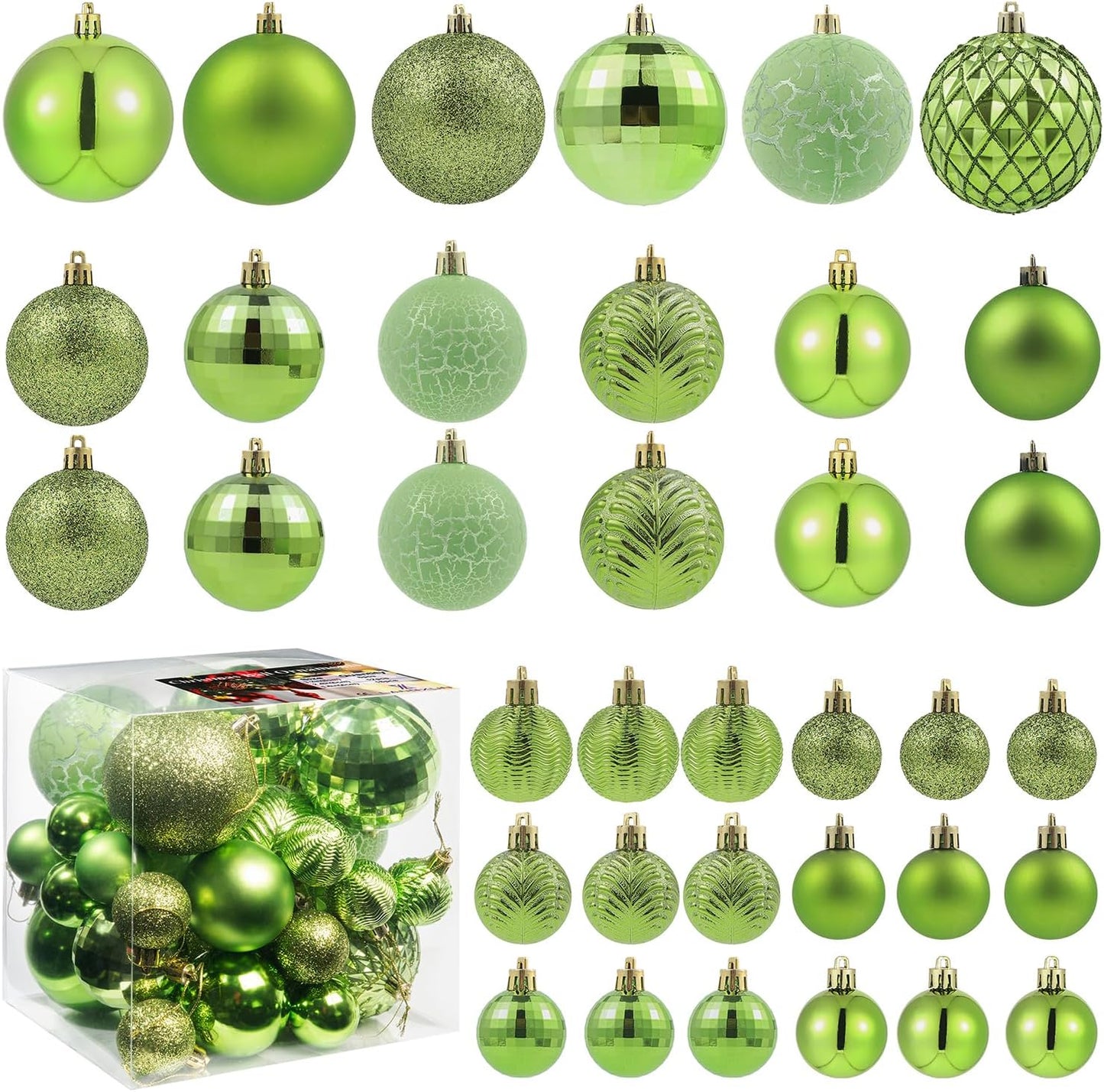 LANGXUN 36pcs Light Green Christmas Tree Decorations Balls, Bolas De Navidad, 2025 Christmas Decor, Indoor Outdoor Shatterproof Christmas Ornaments, Xmars Party Wedding Suppiles