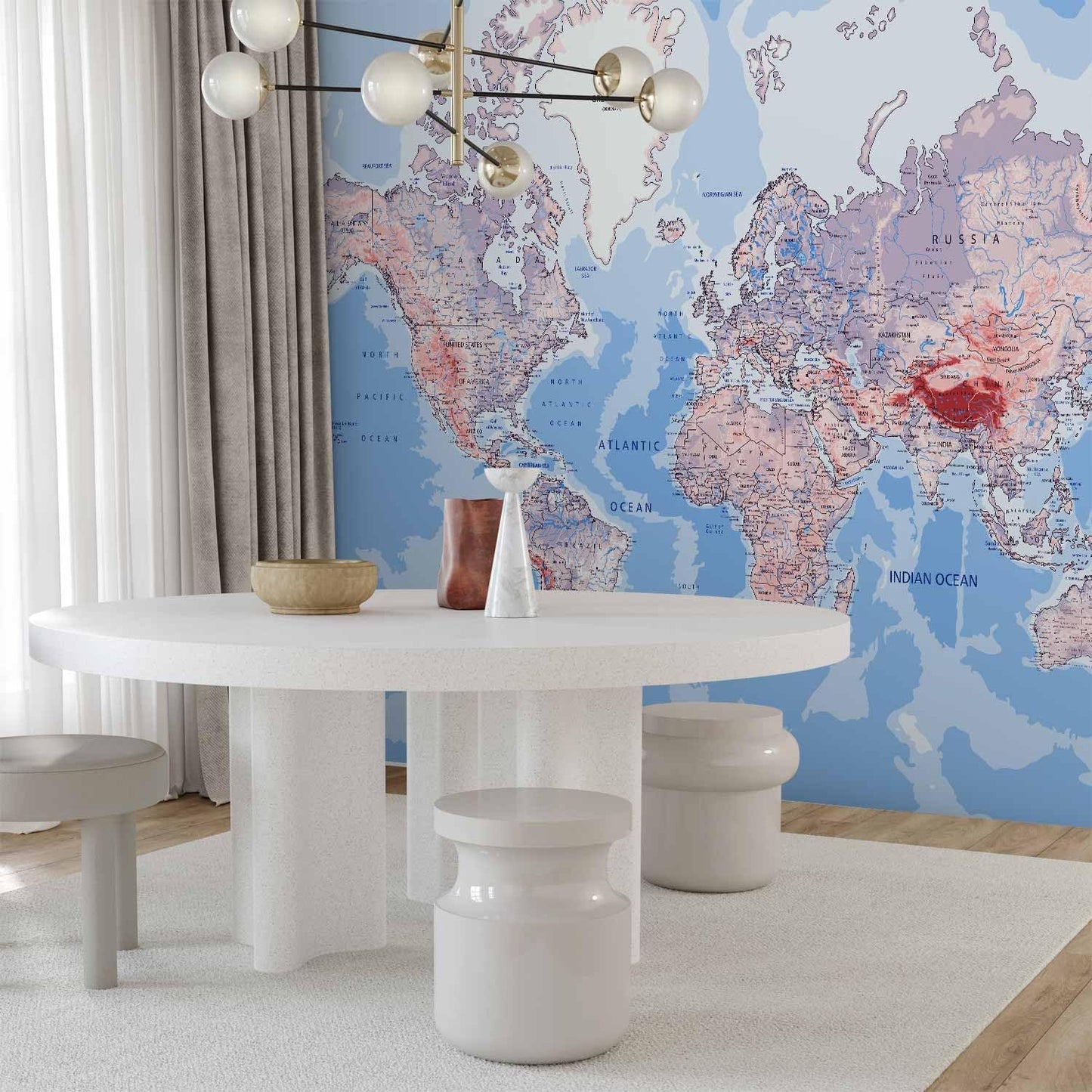 artgeist Premium Wall Mural World Map 157x110 in - XXL Non-Woven Wallpaper Fleece Wall Decor Photo Print Picture Image Design Home Map of The World k-A-0061-a-b