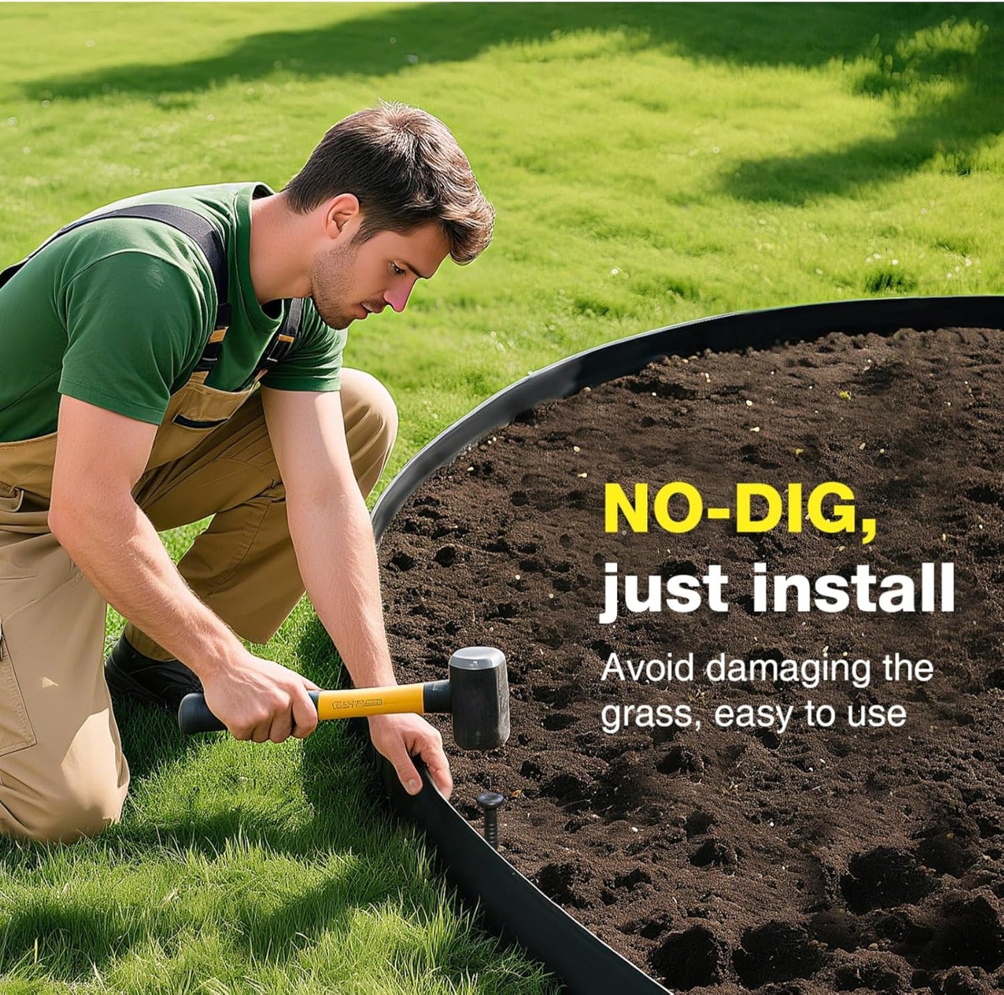 MIXC 66ft, 1.5in Tall Landscape Edging Kit with 100 Spikes, No-Dig Flexible Plastic Edge Border for Landscaping, Lawn, Garden, Flower Beds, Yard, Paver, Playground, Fence, Pathway,2pack,33ft Each