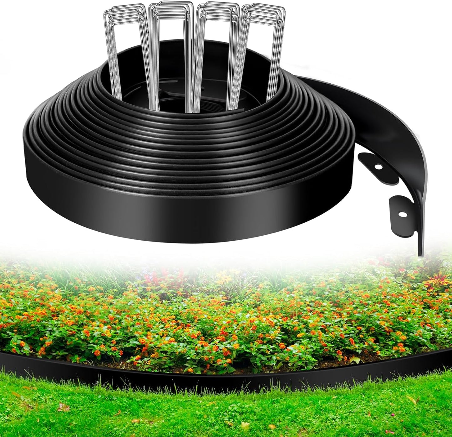 2 Inch x 33 FT (Multiple Sizes Available) Landscape Edging, Garden Edging Borders with 40pcs Upgrade Stakes, Flexible No Dig Plastic Garden Border for Lawn, Landscaping, Flower Beds, tree and Yard