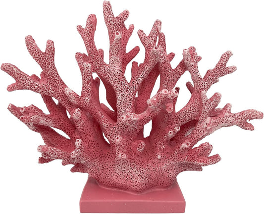 5.8" H Pink Coral Decor - Resin Coral Statue, Nautical Decor for Home, Bedroom, Bathroom, Living Room, Ocean Themed Cabinet Shelf Tabletop Decoration