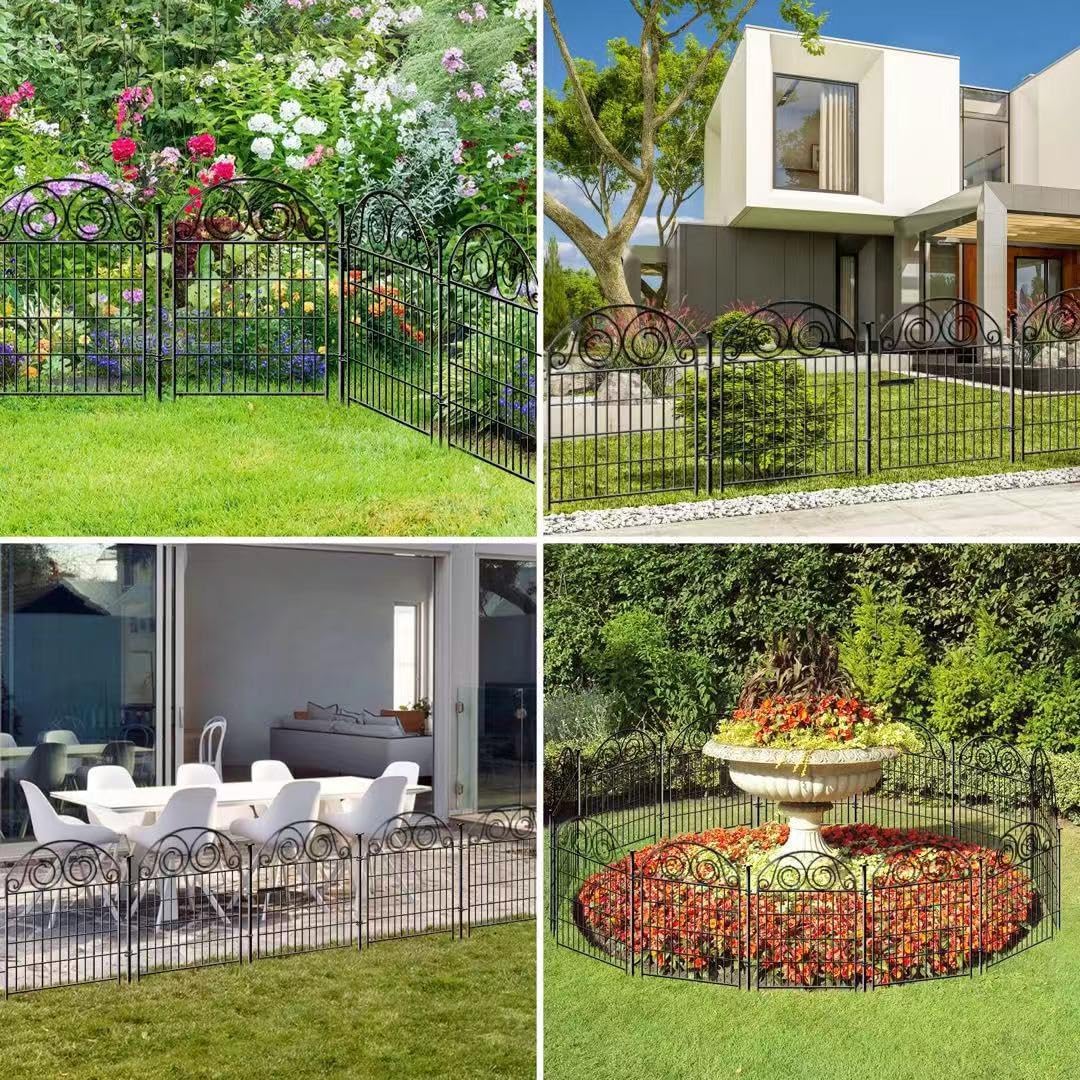 Tall Garden Fence Animal Barrier with Gate, 40 in(H) 8 Panels Garden Fences and Borders for Dogs, Dog Fence Outdoor for Yard, Total Length 17.5 Ft Metal Temporary Fencing│Patented