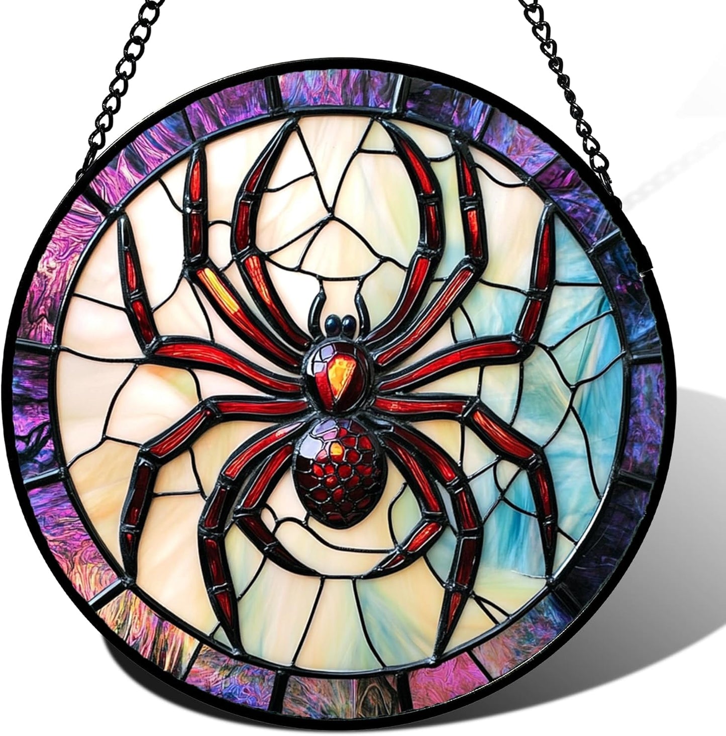 Stained Glass Window Hanging - Halloween Decorations Red Spider Goth Suncatcher for Doors Garden Indoor Funny Spooky Sun Catchers Gothic Decor Horror Gifts for Women Men Friend 9.8 in