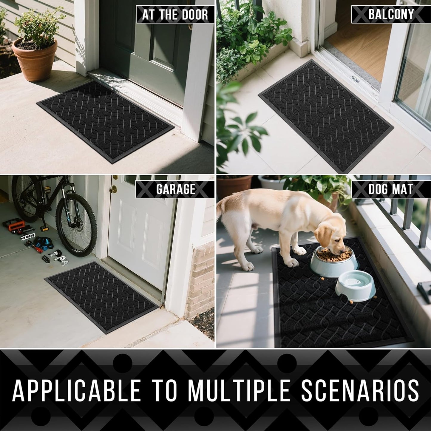 Yimobra Front Door Mat Outdoor Indoor 47x24, All-Season, All-Weather, Heavy Duty Welcome Door Mats Outside Entrance, Non Slip Porch Patio Entrance Mat, Black