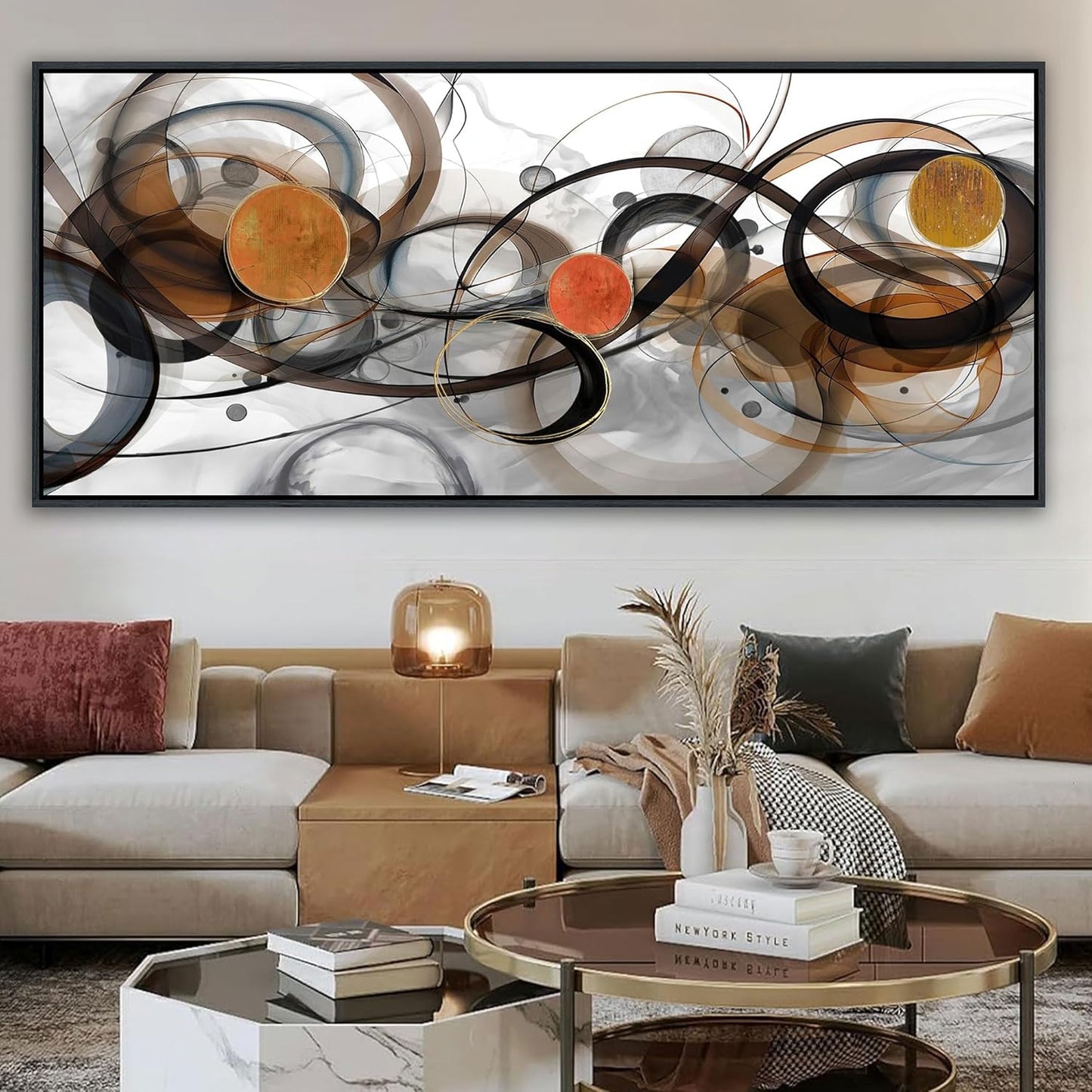 XLSJERST Large Wall Art for Living Room - 86x39 Inches Black and Gray Canvas Picture Framed Artwork for wall Modern Abstract Minimalist Paintings Oversize Wall Decor