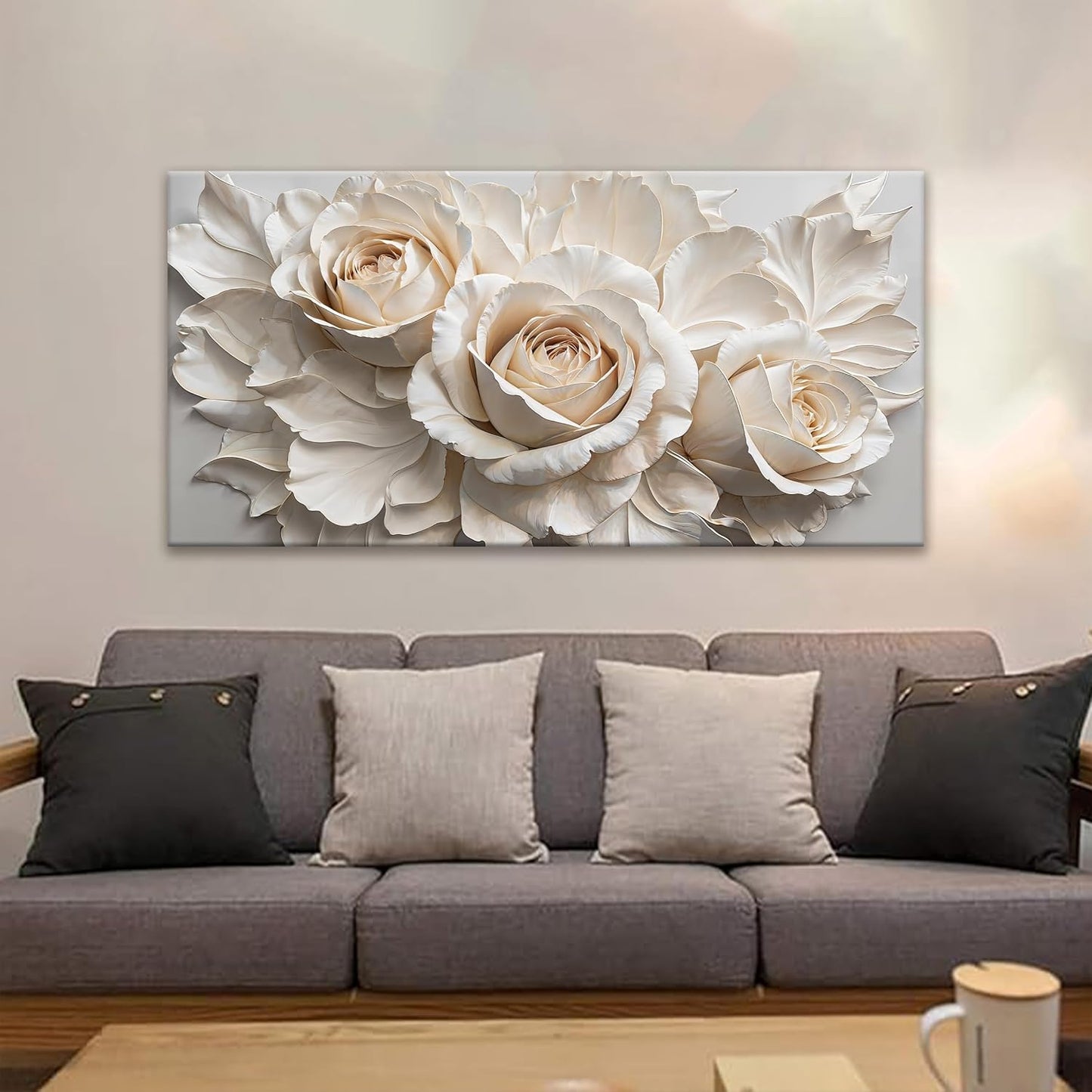 QSQ Wall Art For Living Room White Flower Wall Art Modern Canvas Art Wall Decor Home Wall Decor Suitable Flower Pictures For Bedroom Apartment Office Decoration Can Be Hung 24" X 48"