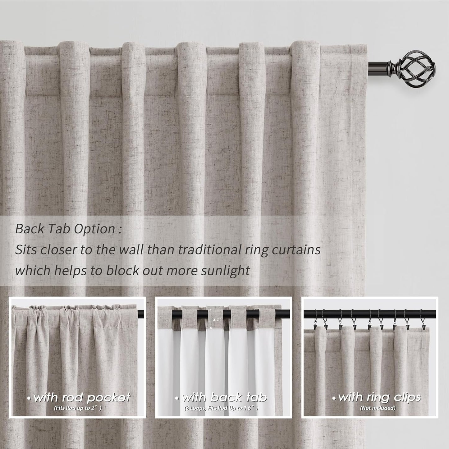 Blackout Curtains for Bedroom 80 Inch Length 2 Panels Set Room Darkening Linen Curtains Brownish Grey Black Out Curtain Neutral Thermal Insulated Living Room Winter Window Drapes Back Tab 52x80