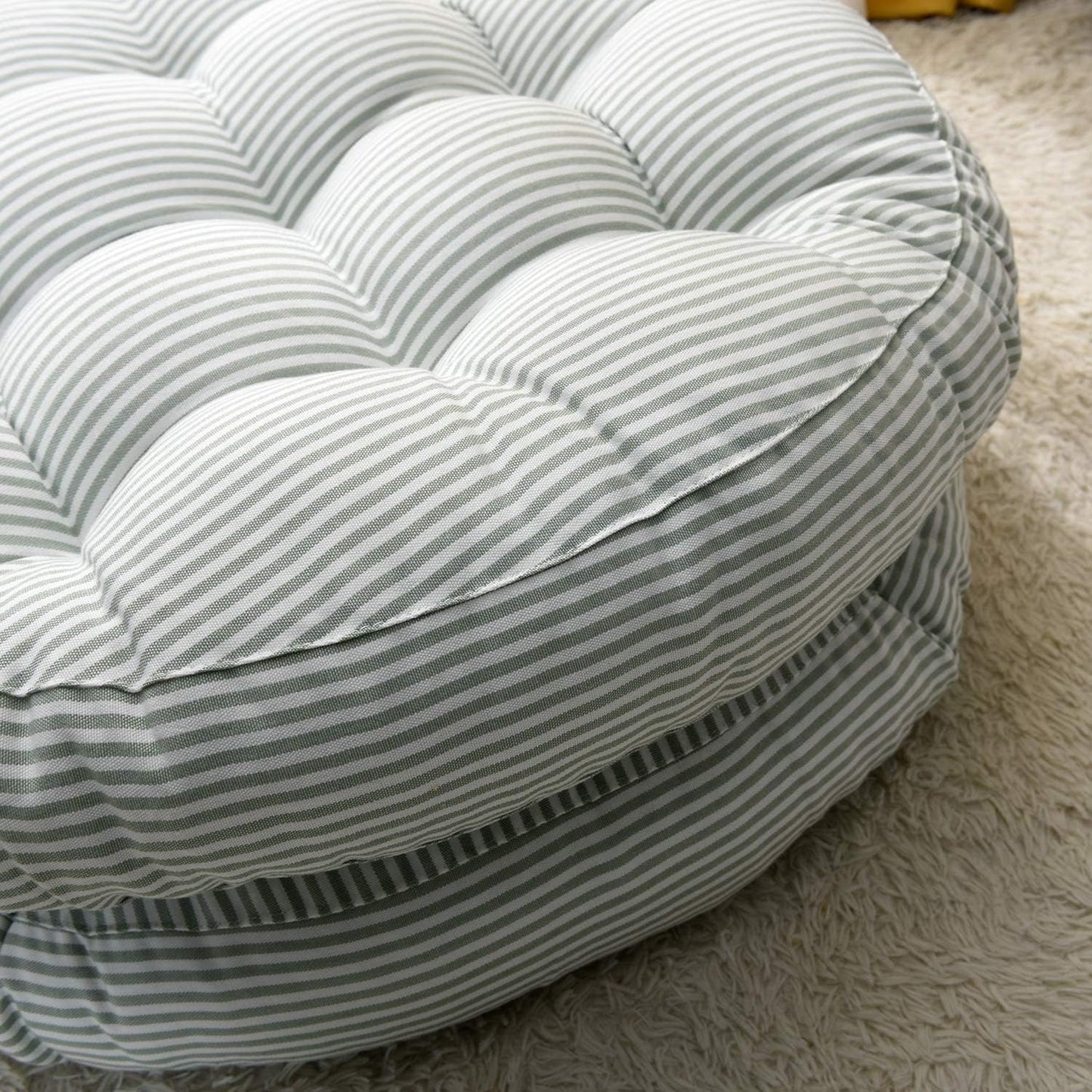 Tiita Stripe Patio Seat Cushions 22"x22" Round Chair Pads Home Floor Cushion Window Pad Set of 2 Throw Pillows Indoor/Outdoor, Green