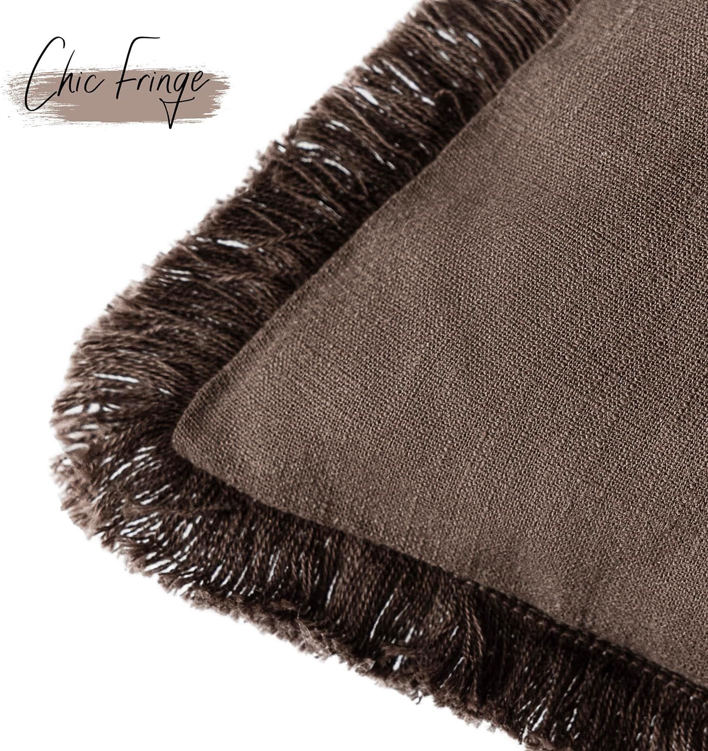 Foindtower Set of 2 Decorative Linen Fringe Throw Pillow Covers Boho Farmhouse Cushion Cover with Tassels Soft Accent Pillowcase for Couch Sofa Bed Living Room Home Decor,22×22 Inch,Reddish Brown