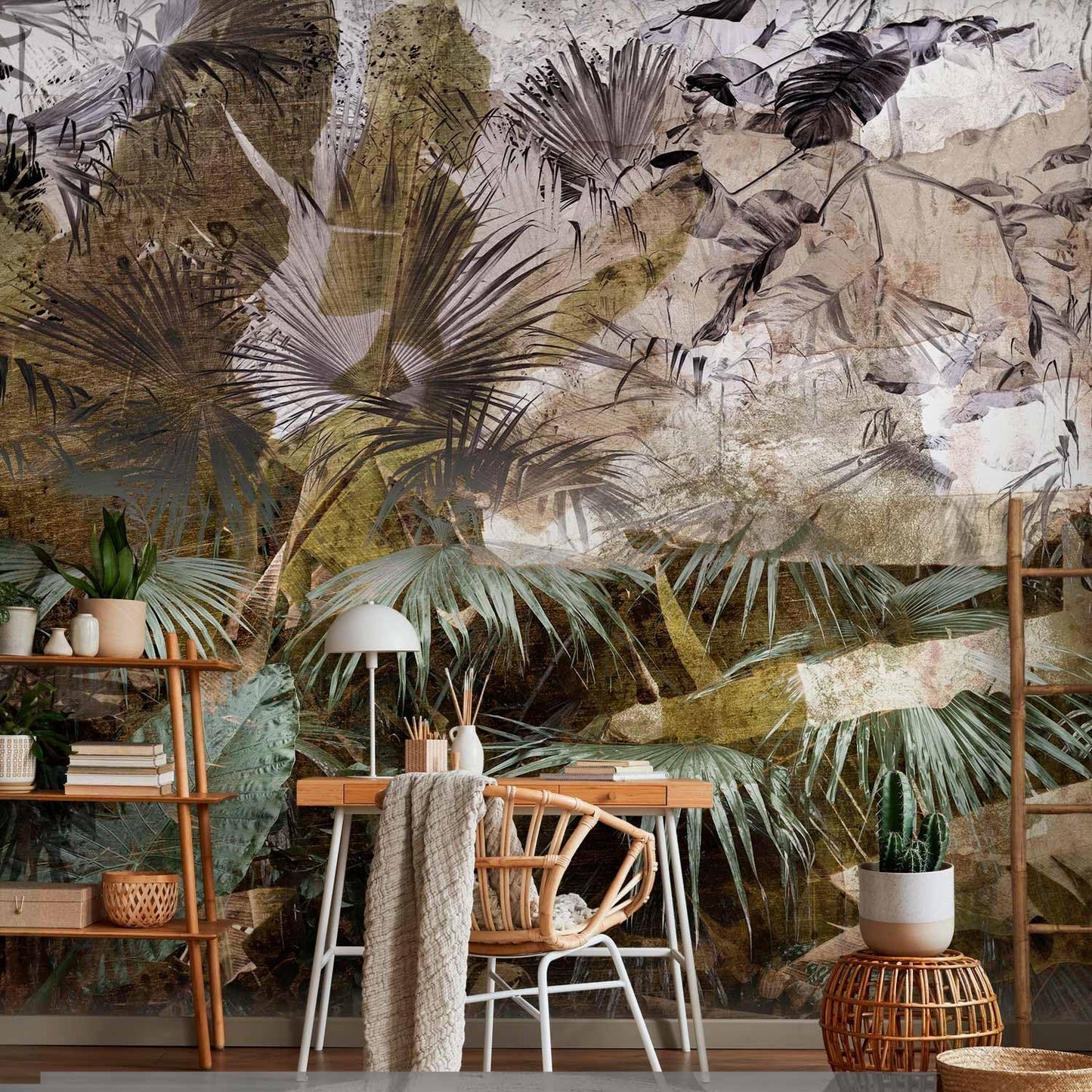 artgeist Wall Mural Tropical Leaves 173x124 in - Peel and Stick Self-Adhesive Wallpaper Removable Large Sticker Foil Wall Decor Print Picture Design Jungle Nature Palm Green Leaves b-C-0789-a-a