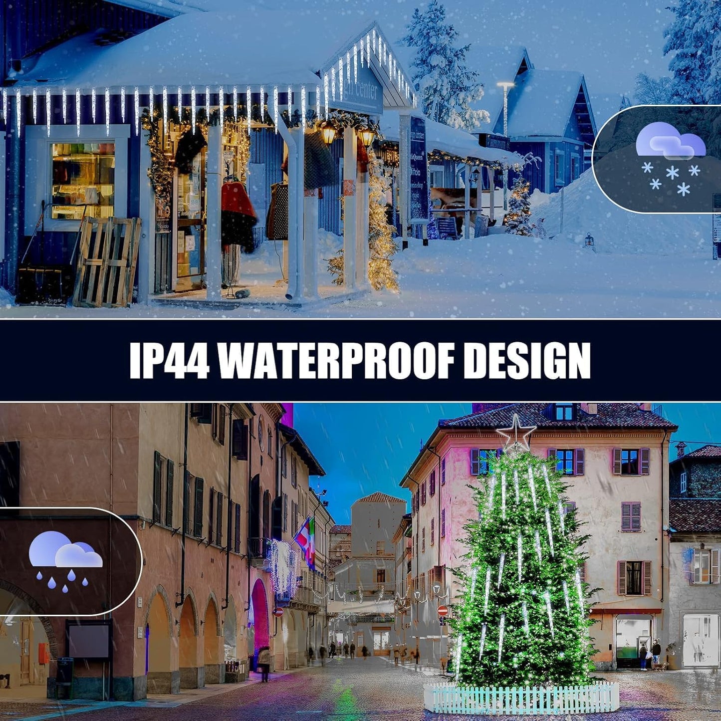 Icicle Lights Outdoor with Remote, 2 Pack Total 40ft 40 Tubes 200 LED Ice Shape String Lights, Connectable Hanging Christmas Decoration Lights for Tree Patio Roof Holiday Decor, Cool White