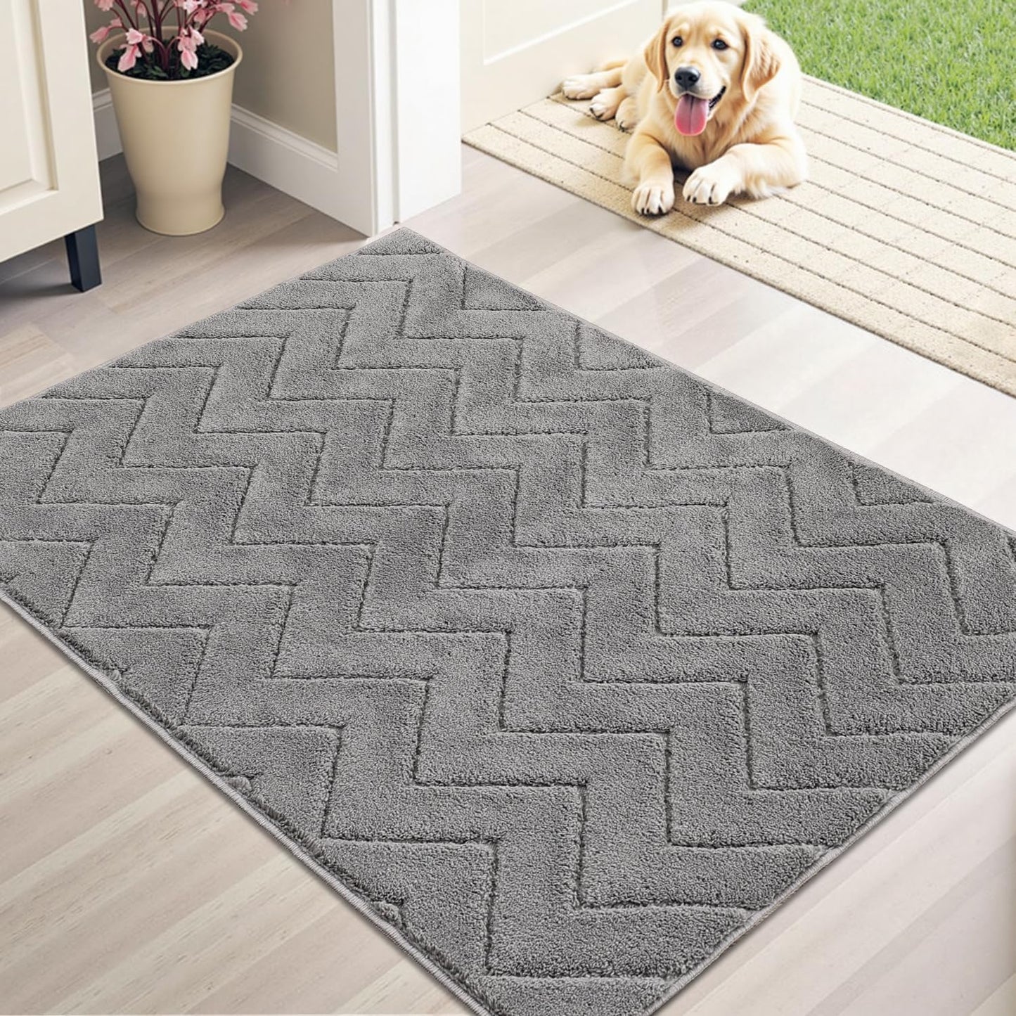Stiio Dirt Trapper Door Mat 34x59 Inches, Front Doormat Indoor Outdoor Entrance Low Pile, All-Season, All-Weather Absorbent Entry Rug, Washable Non Slip Rug for Entryway, Grey