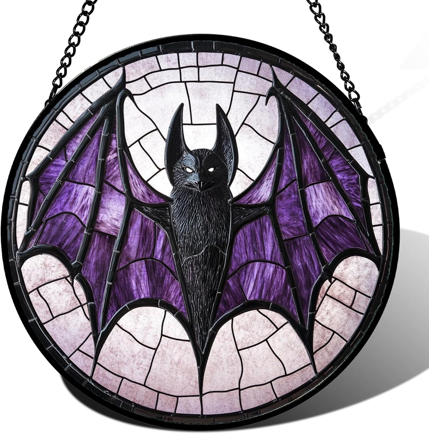 Stained Glass Window Hanging - Halloween Black Bat Purple Wings Monster Suncatcher for Doors Garden Home Spooky Sun Catchers Gothic Decor Horror Gift for Women Men Friend Boy Girl 6.3 in