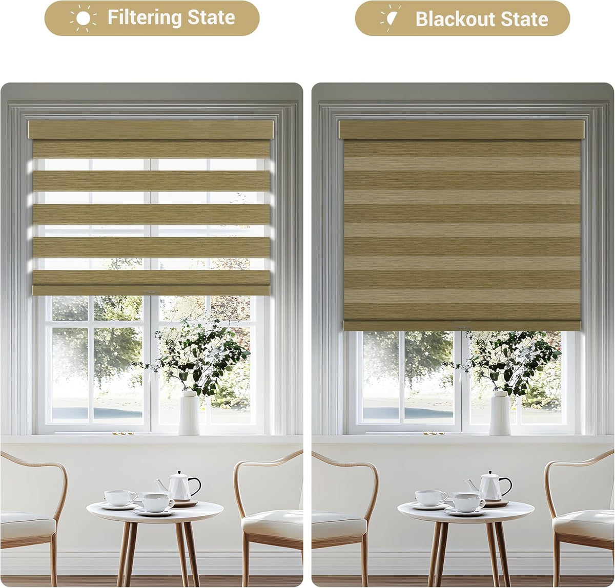 Cordless Zebra Blinds for Windows, Blackout Interior Blinds,Easy to Install,UV Protection,for Offices and Home,Custom Roller Shades, Mousse Light Bown,31" W x 48" H
