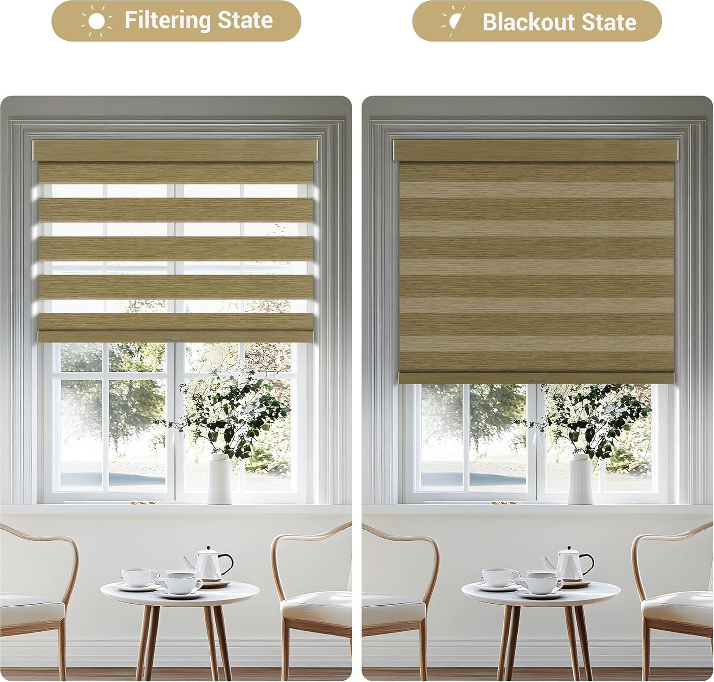 Cordless Zebra Blinds for Windows, Blackout Interior Blinds,Easy to Install,UV Protection,for Offices and Home,Custom Roller Shades, Mousse Light Bown,69" W x 36" H
