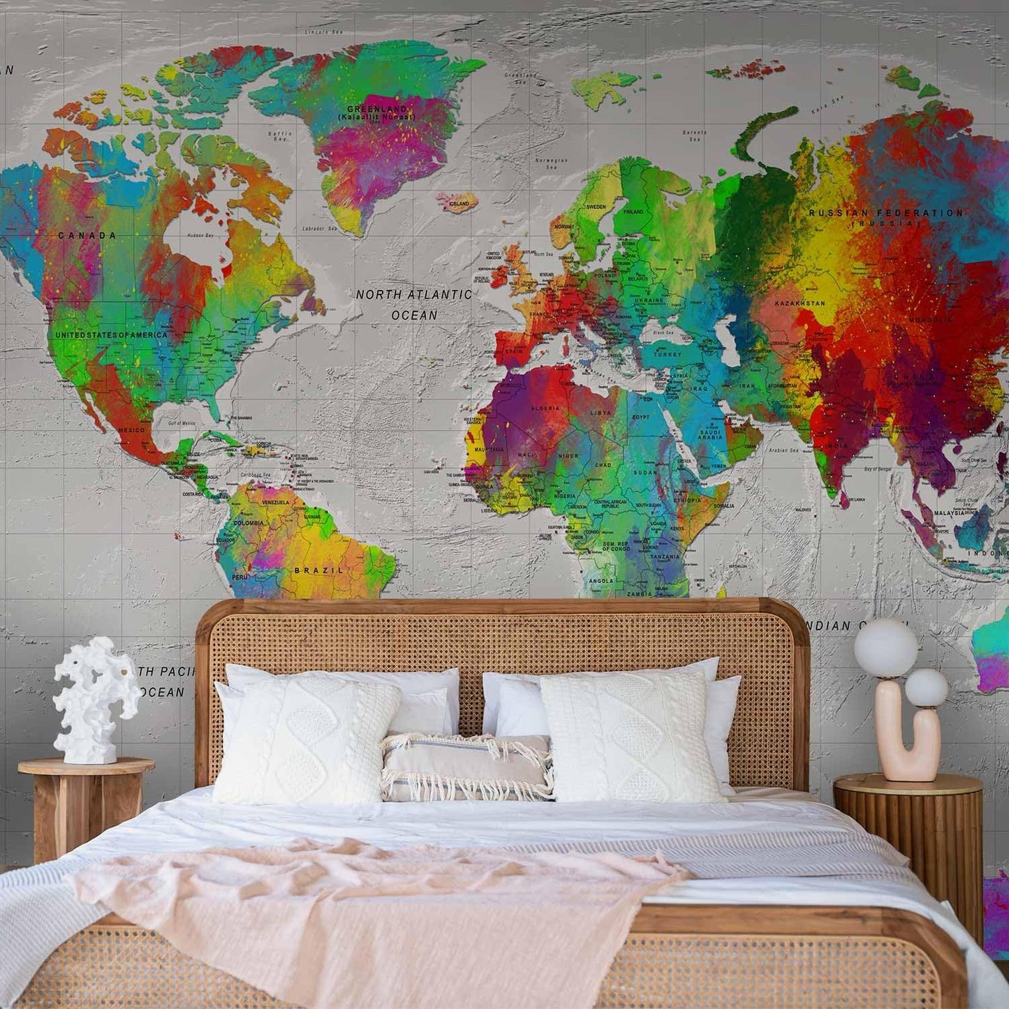 artgeist Wall Mural World Map 193x138 in - XXL Peel and Stick Self-Adhesive Wallpaper Removable Large Sticker Foil Wall Decor Print Picture Image Design Map of The World k-A-0128-a-a