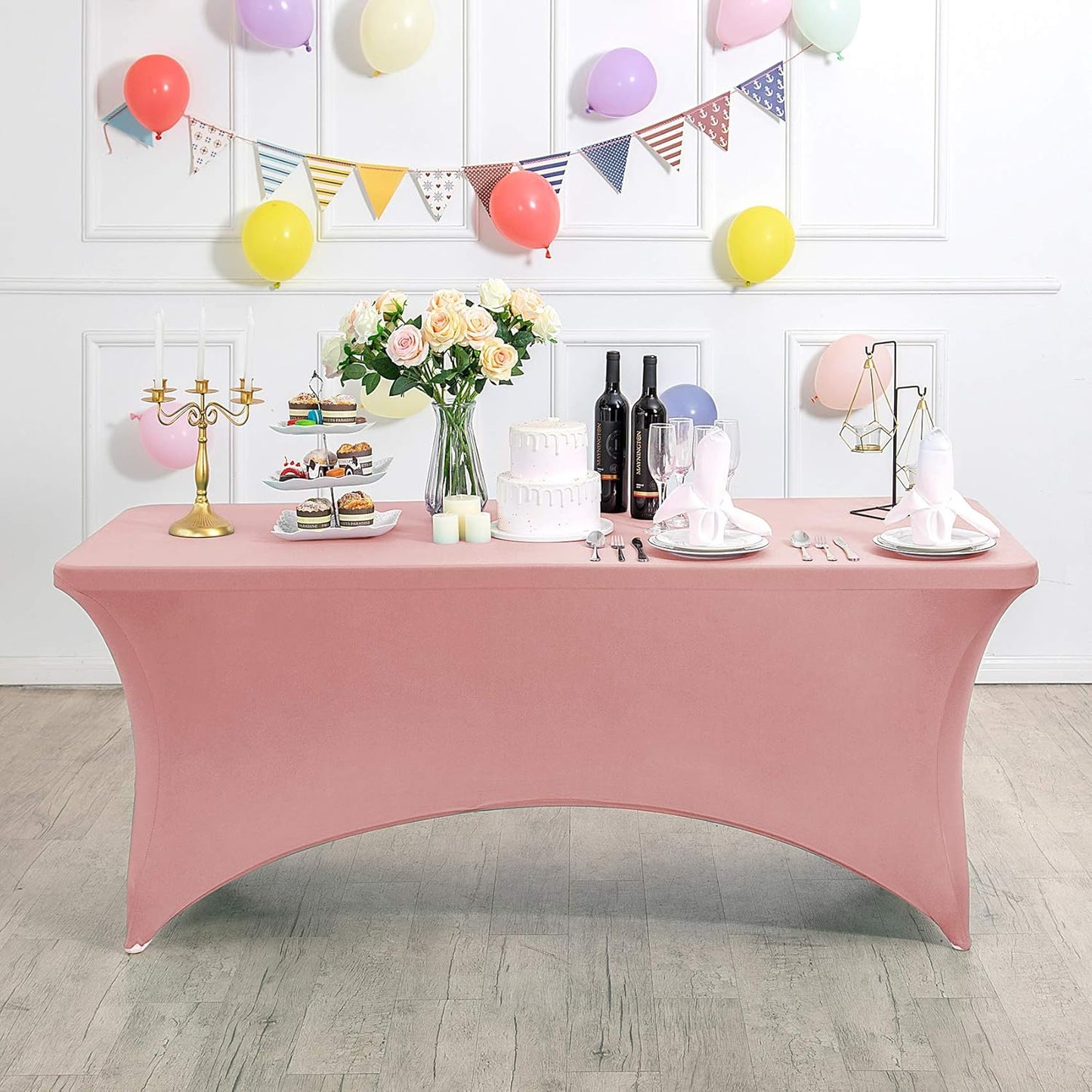 Spandex Table Cover for 8FT or 4ft or 6ft Table Universal Fitted Stretch Tablecloth for Party, Banquet, Wedding and Events-Dusty Pink