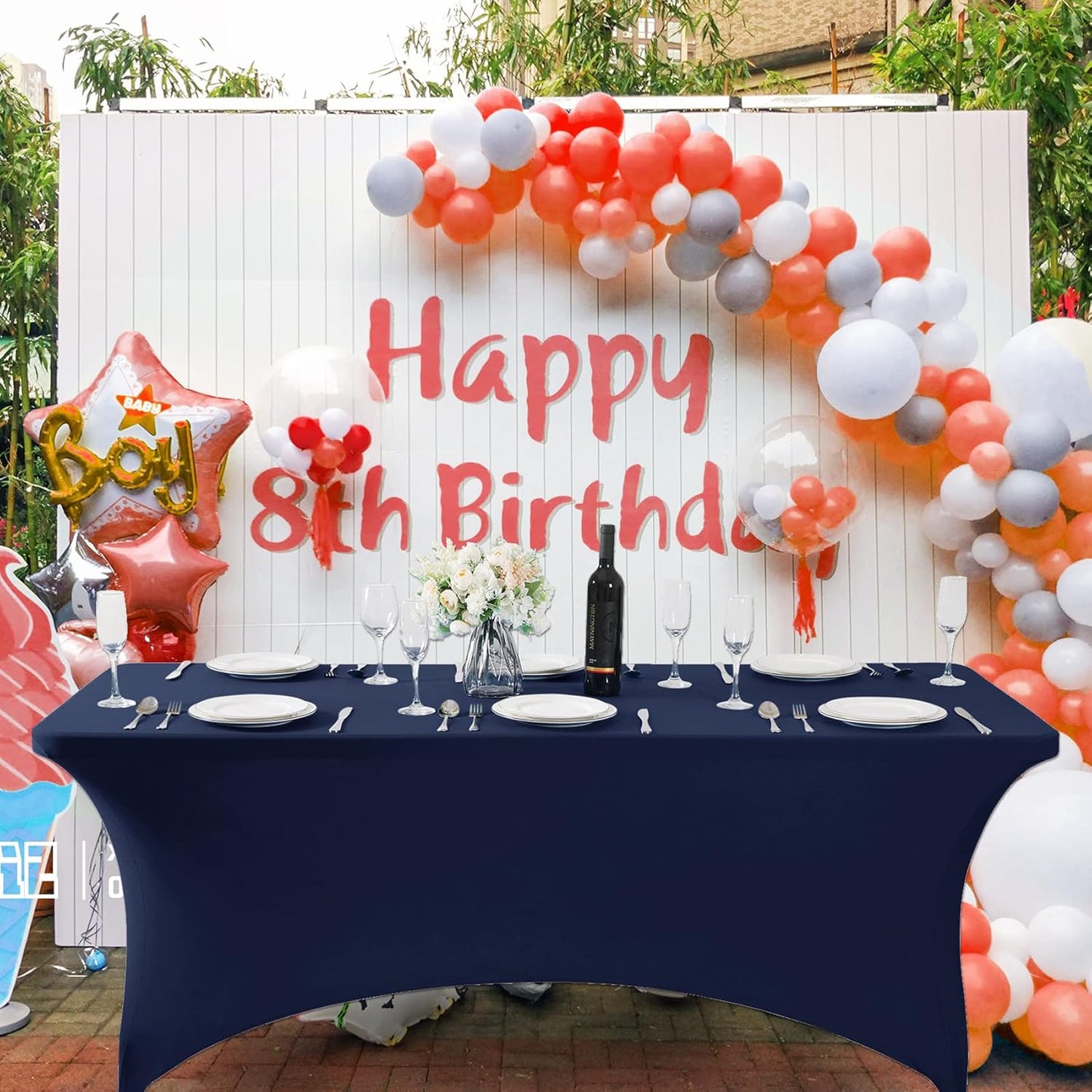 SuperO 2Pack Waterproof Spandex Table Cover for 4FT Table Universal Fitted Stretch Tablecloth for Party, Banquet, Wedding and Events-Navy