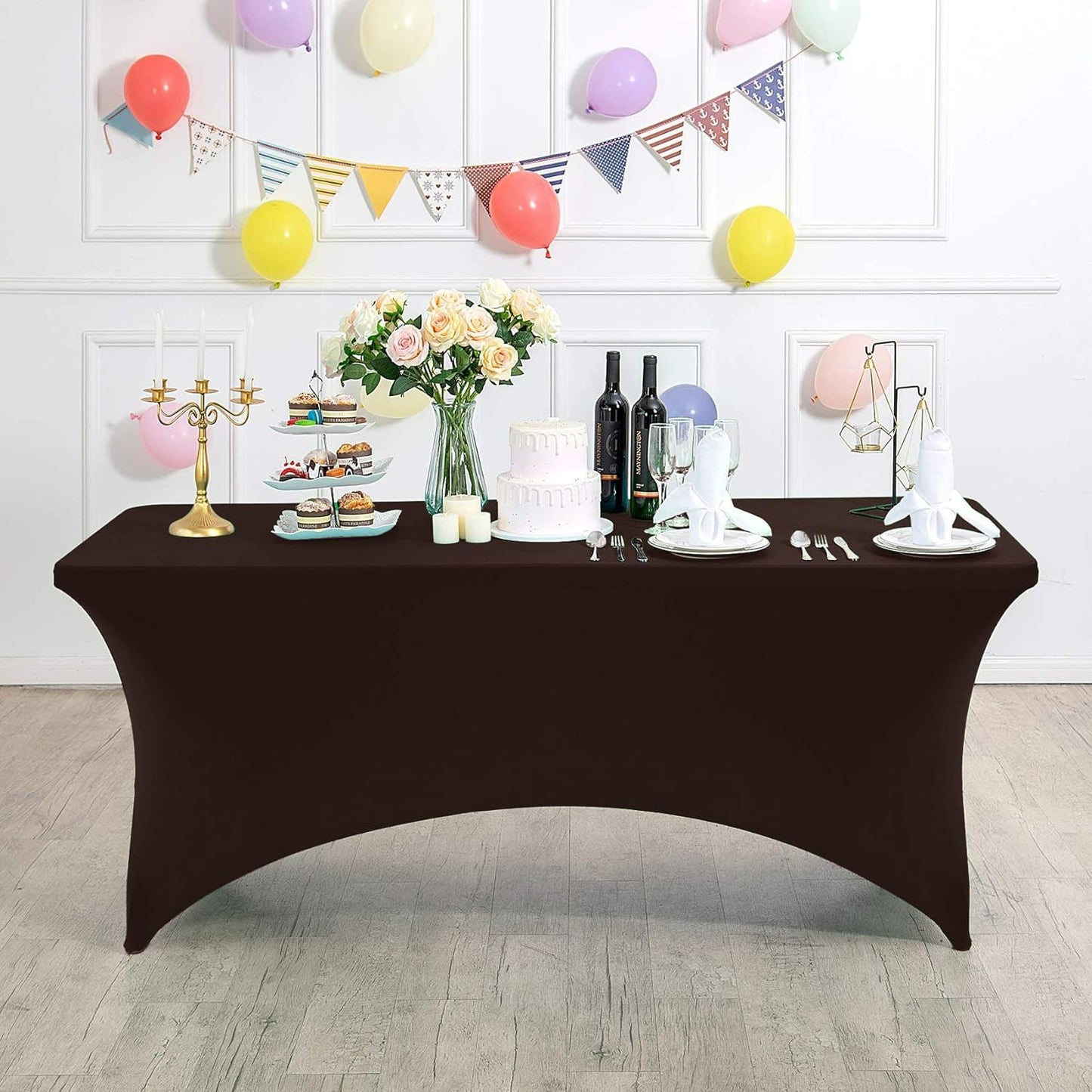 Spandex Table Cover for 4FT or 6ft or 8ft Table Universal Fitted Stretch Tablecloth for Party, Banquet, Wedding and Events-Chocolate