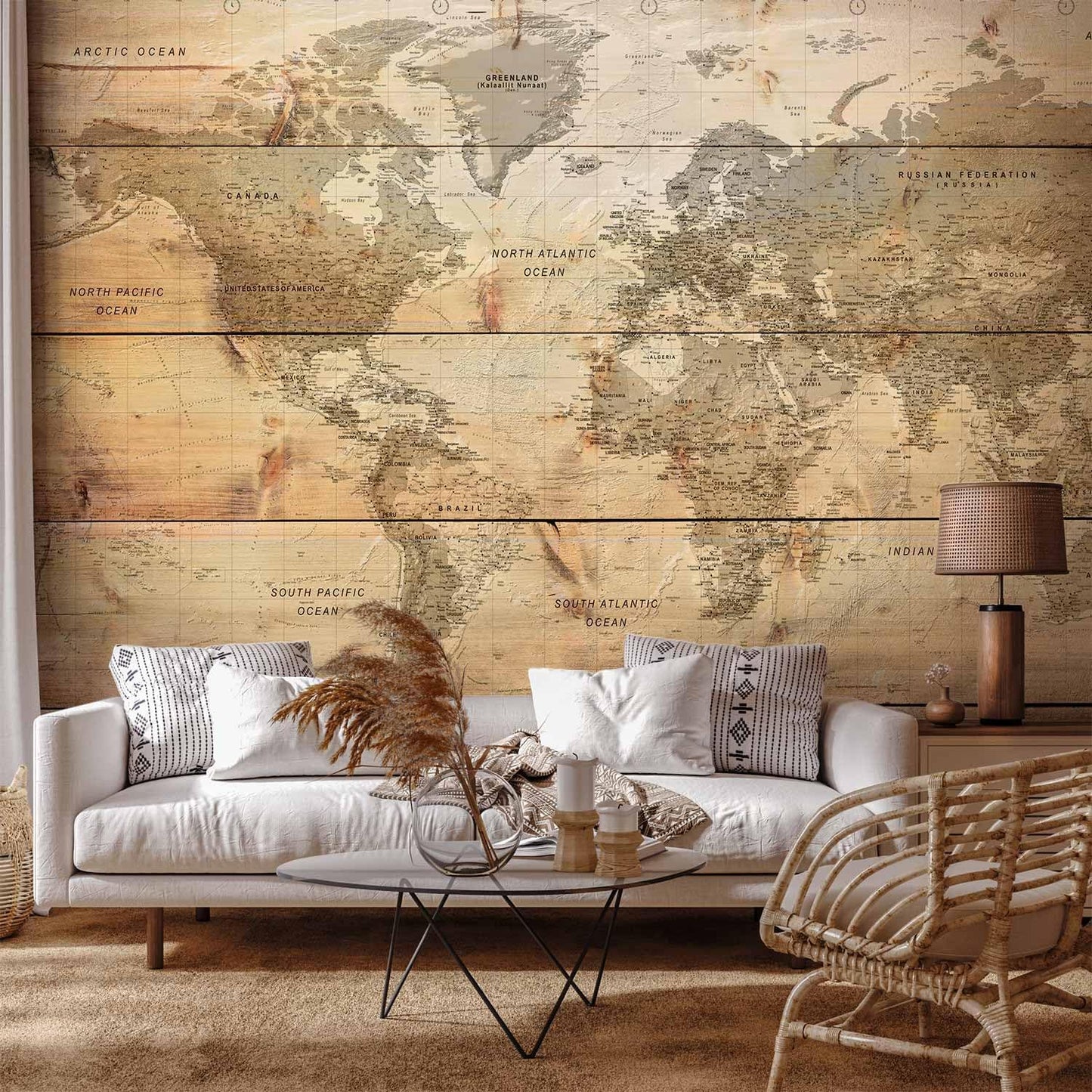 artgeist Wall Mural World Map 193x138 in - XXL Peel and Stick Self-Adhesive Wallpaper Removable Large Sticker Foil Wall Decor Print Picture Image Design Map of The World k-A-0218-a-a