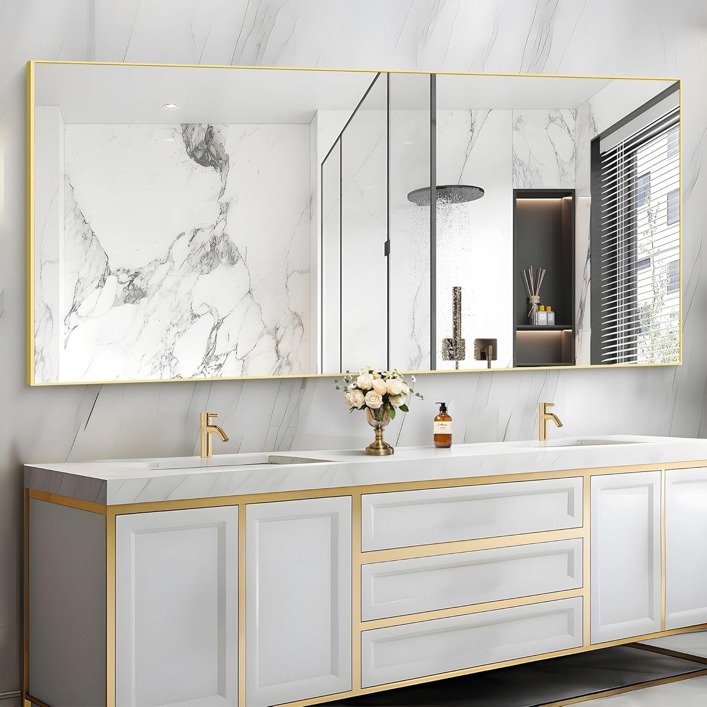 36x72inch Bathroom Mirror, Gold Rectangle Mirror with Thin Metal Frame, Large Rectangular Wall Mirrors for Bathroom, Living Roomm, Hair Salon, Big Farmehouse Mirror Hang Horizontal/Vertical