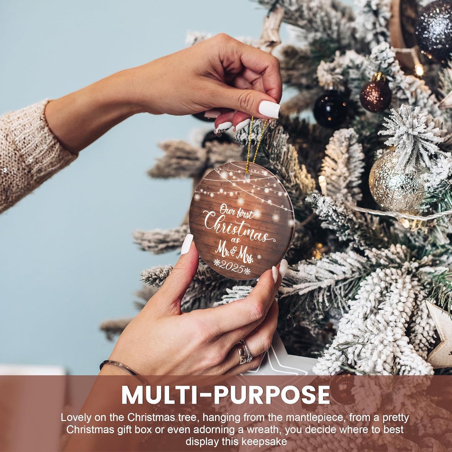 Wedding Gifts for Couples 2025, First Married Christmas Ornament, Mr and Mrs Gifts, Bridal Shower Gift for Bride, Couple Gift for Newlyweds (Ceramic Ornament)