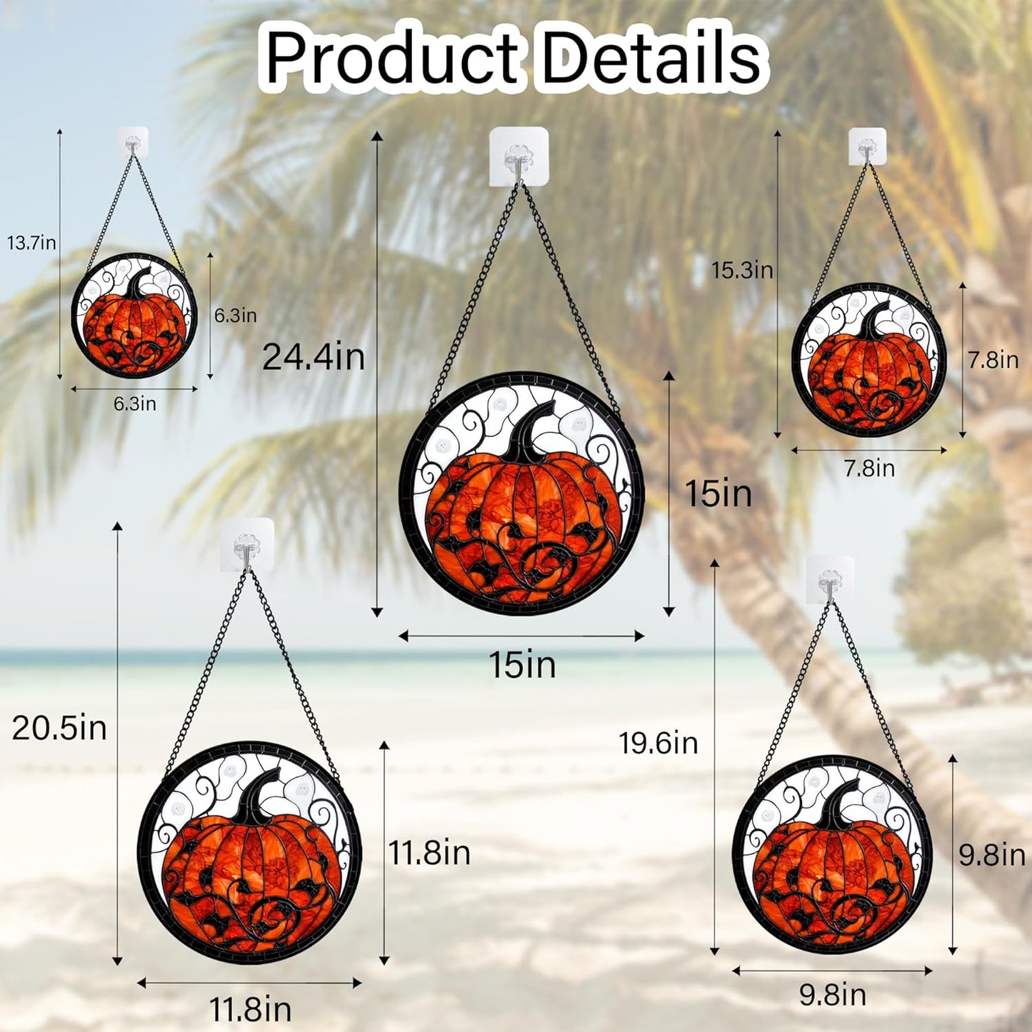 Stained Glass Window Hanging - Halloween Red White Scary Pumpkin Suncatcher for Doors Garden Home Spooky Rattan Sun Catchers Gothic Decor Horror Gifts for Women Men Friend Boy Girl 11.8 in