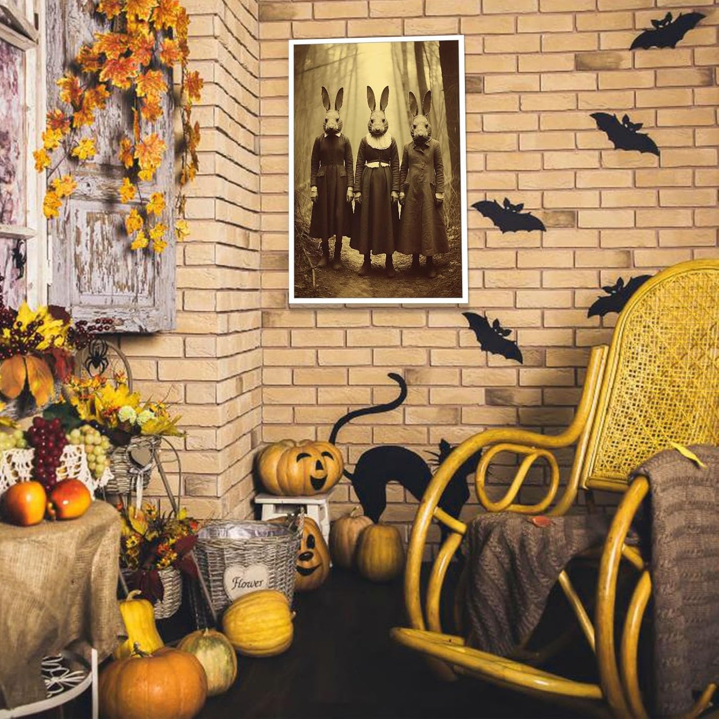 Vintage Halloween Wall Decor Rabbit Cult of the Occult Forest Canvas Wall Art Poster Gothic Dark Academia Decorations Room Creepy Print Spooky Pictures 16X24inch Unframed