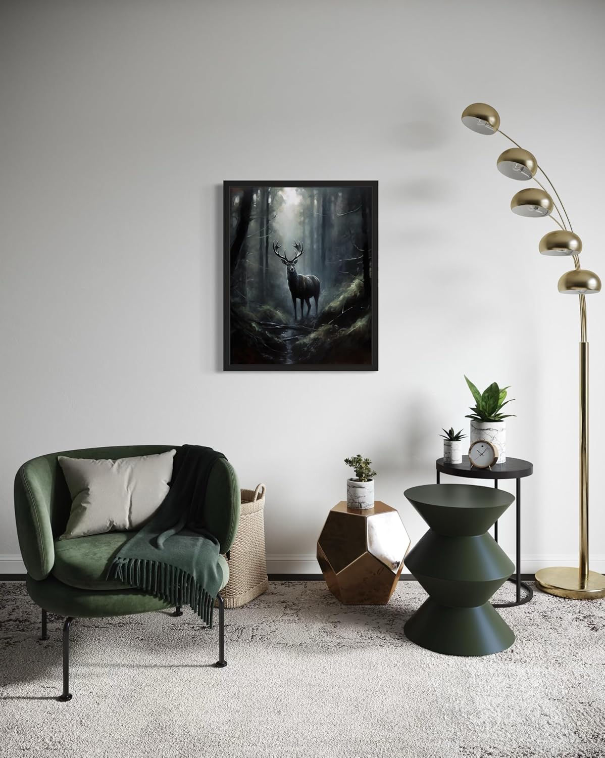 Deer in Forest Poster Art Print, Halloween Scary Vintage Wall Art Academia Spooky Painting Decoration for Horror Prints, Gothic Posters Bedroom Decor 89 (Deer in Forest, 11 x 14 inches, Black Frame)