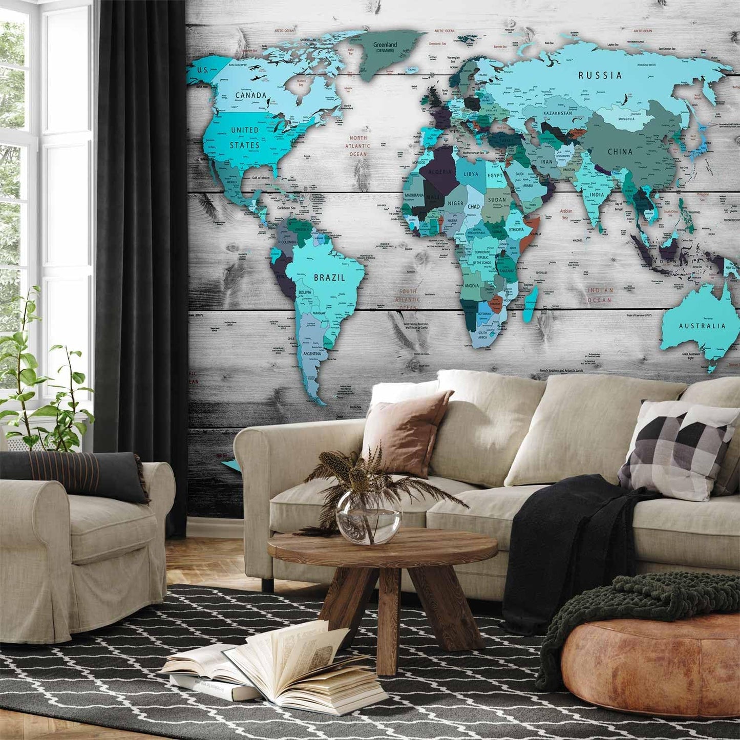 artgeist Premium Wall Mural World Map 98x69 in - XXL Non-Woven Wallpaper Fleece Wall Decor Photo Print Picture Image Design Home Map of The World k-B-0009-a-d