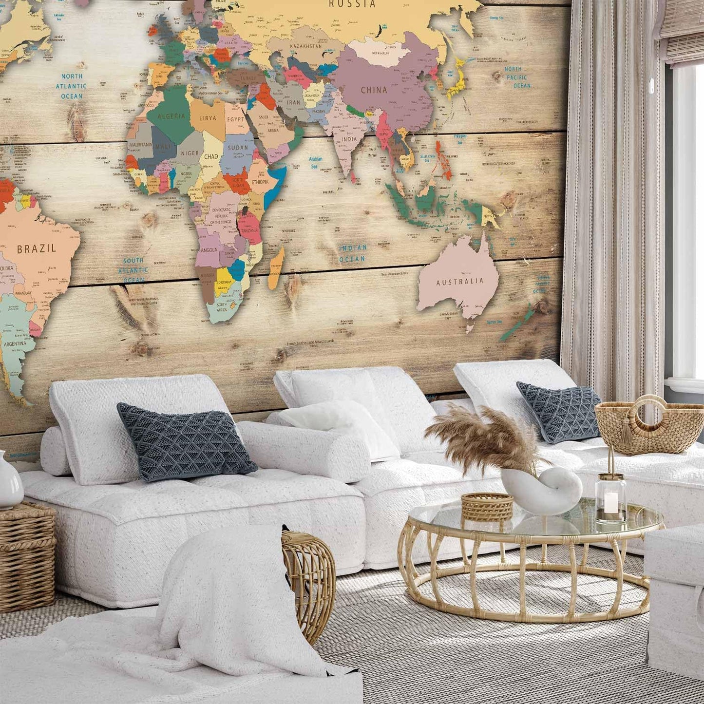 artgeist Premium Wall Mural World Map 177x124 in - XXL Non-Woven Wallpaper Fleece Wall Decor Photo Print Picture Image Design Home Map of The World k-B-0009-a-b