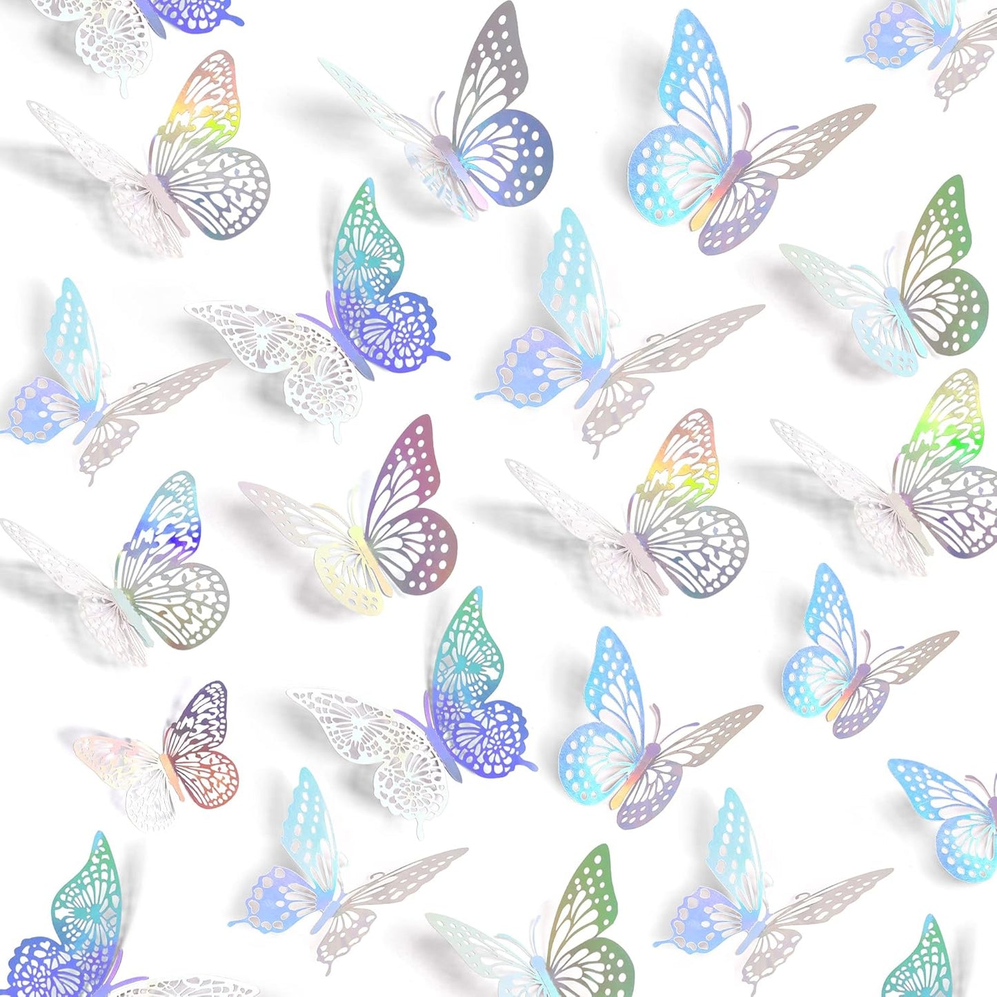 SAOROPEB 3D Butterfly Wall Decor - 48 Pcs, 4 Styles, 3 Sizes - Removable Stickers (Laser)
