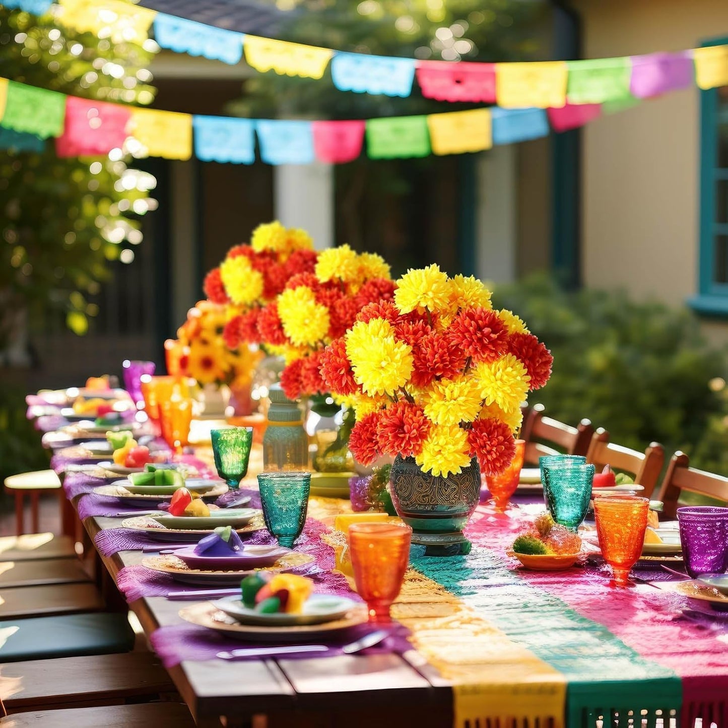 Kimura's Cabin 20Pcs Fake Silk Ball Flowers Artificial Chrysanthemum Faux Mums Bouquets Wedding Arrangements Halloween Home Table DIY Center Decoration (Orange Yellow)