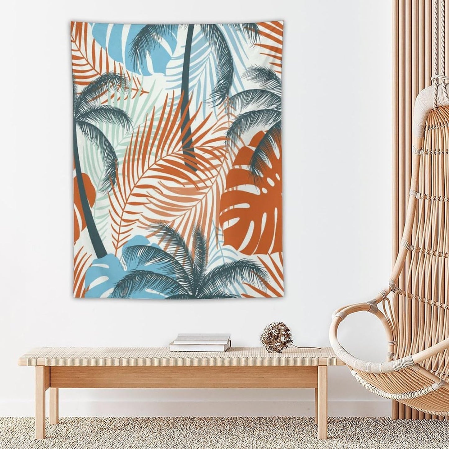 ICMOLYYENLO Palm Leaf Tapestry Wall Hanging, Tropical Leaves Plant Jungle Green Hawaiian Art Home Decor for Guest Bedroom Living Room Dormitory 50x60 Inch