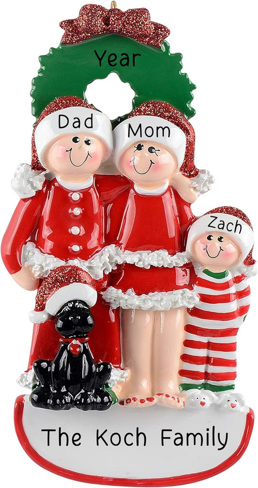 Personalized Family of 3 with Dog Ornament 2025 | Free 24h Customization | Christmas Ornaments for Tree | Custom Gift Wrapped Black Pet Keepsake for Dog-Lovers