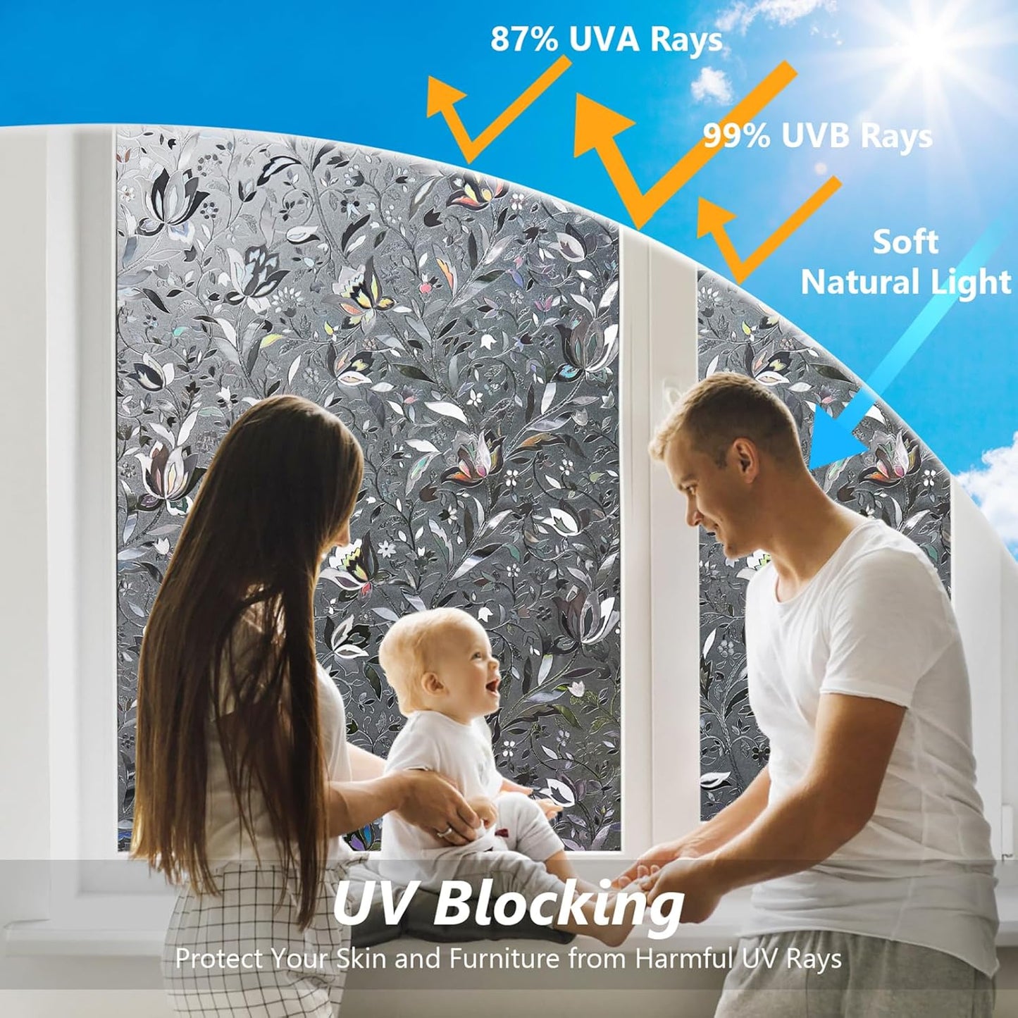 Kromapolis Window Film, Window Privacy Film Frosted, Vinyl Glass Covering, Stained Glass Decorative Film, Static Window Clings, Non-Adhesive (Grayish Black, 29.5 x 157.4 inch)