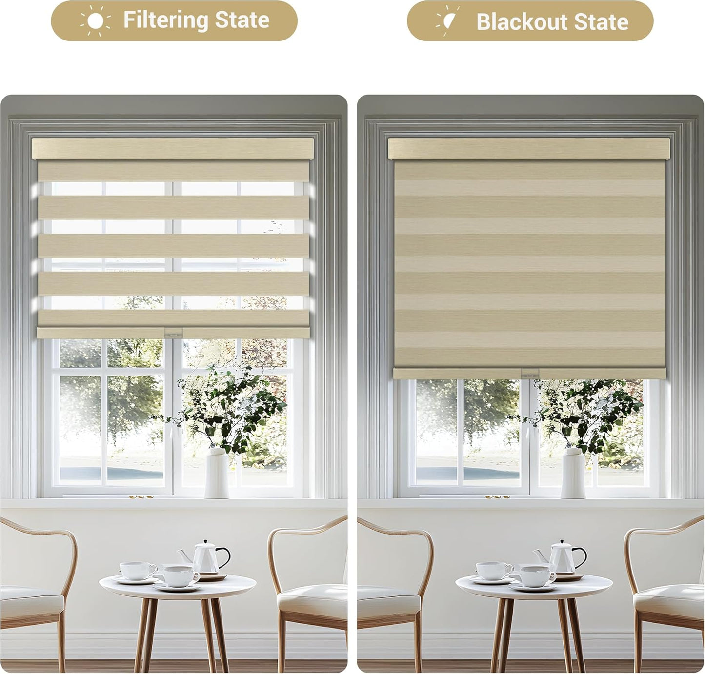 Cordless Zebra Blinds for Windows, Blackout Interior Blinds,Easy to Install,UV Protection,for Offices and Home,Custom Roller Shades, Mousse Beige,85" W x 88" H