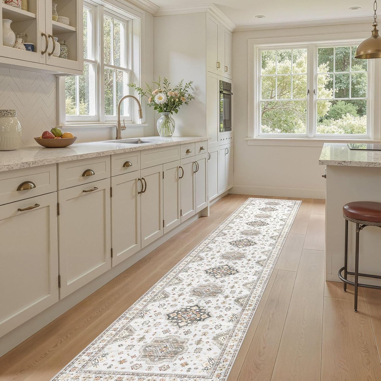 Washable 2.6x12 Runner Rug - Area Rugs Neutral Vintage Distressed Floral Farmhouse Boho Large Soft Floor Rug Indoor Carpet for Hallway Entryway Kitchen Home - Blue Brown