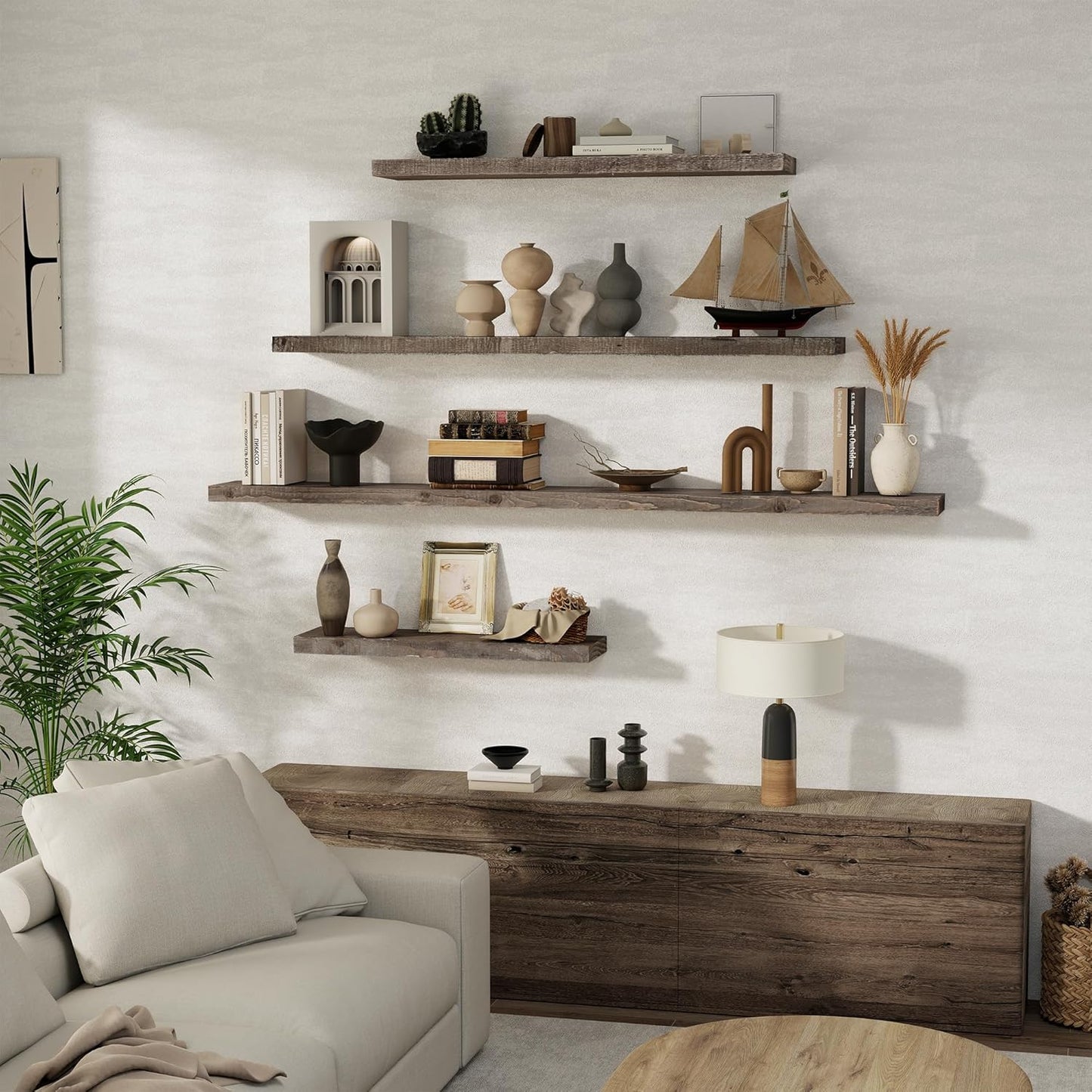 72 inch Floating Shelves for Wall, 8" Deep Rustic Reclaimed Barnwood Shelves, Floating Shelf Wall Hanging Shelves with Invisible Heavy-Duty Metal Bracket | Wall Mounted | Farmhouse Style, 1PC,Grey