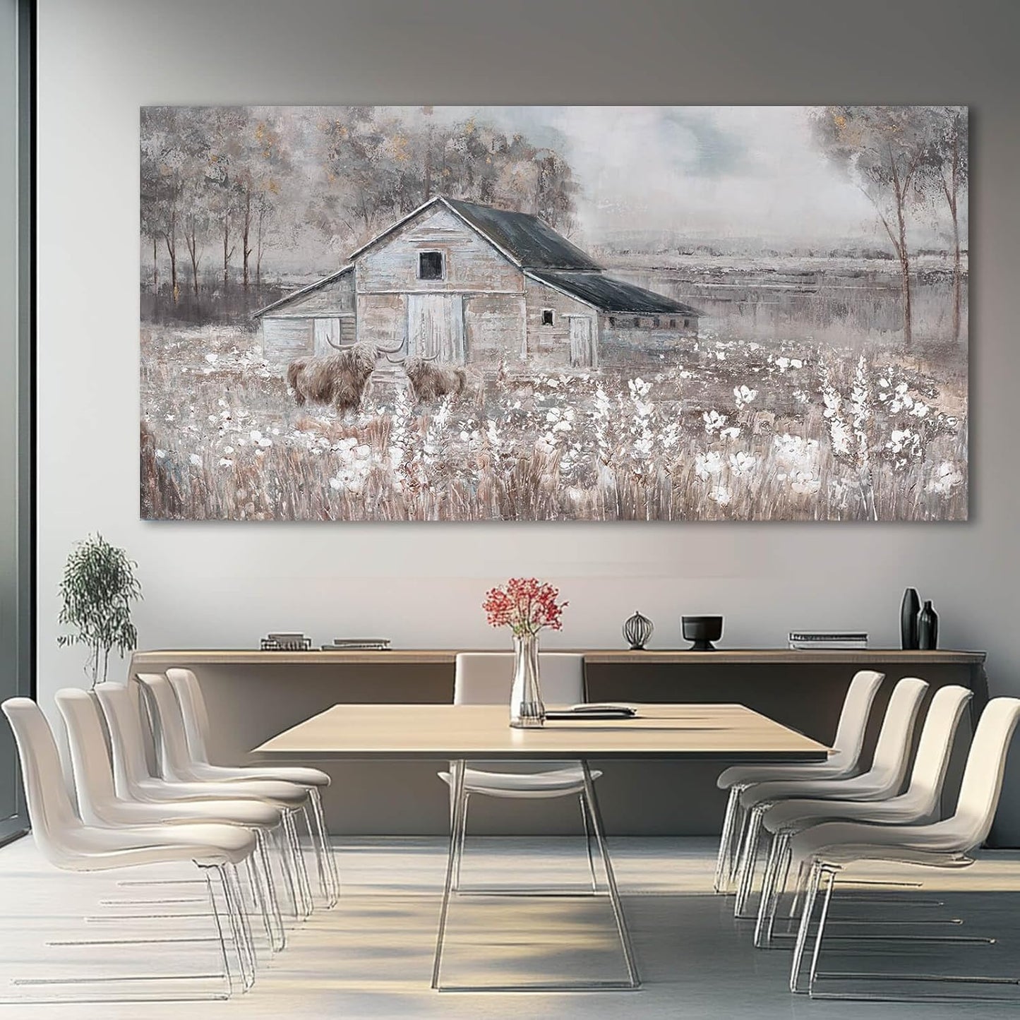 SDYA Cow Home Wall Decor Floral Canvas Print Room Decorations 29"x58" Large Pictures for Living Room Wall Art for Dining Room Area