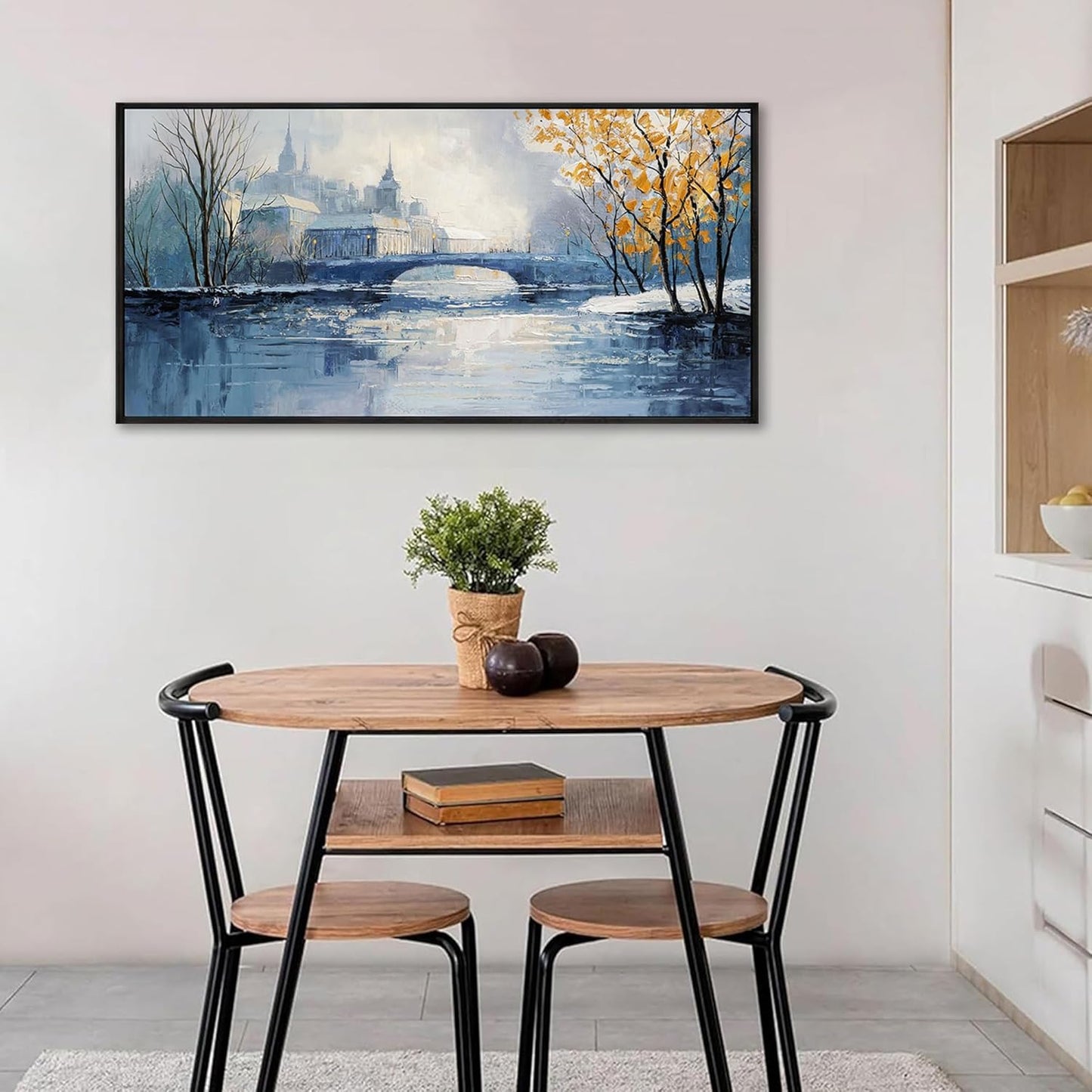 yiijeah Paintings Wall Decor - Wall Frames for Living Room Decorations Abstract Canvas Wall Art Blue and White Extra Large Artwork for Bedroom Office Home Decoration