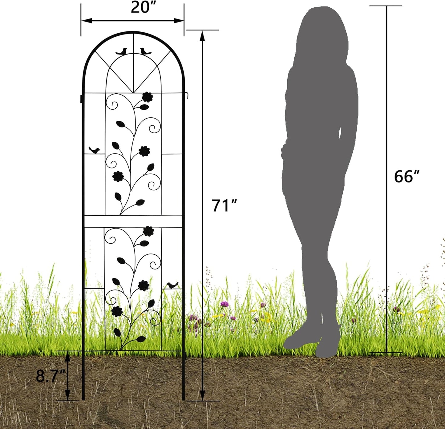 LZRS 4 Pack Rustic Iron Arch Decoration Garden Trellis with Black Metal Coating – Perfect for Supporting Climbing Plants Outdoor, Roses, Vines, Flowers, and Vegetables.