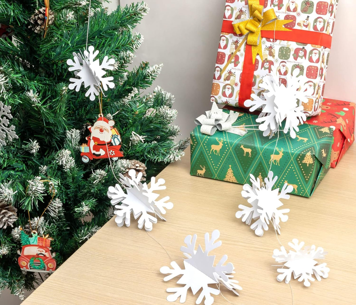 Winter Wonderland Frozen Party Snowflakes Decorations White 12pcs Hanging 3D Paper Snowflakes and Snowflake Garland for Christmas Birthday Party Decorations Supplies
